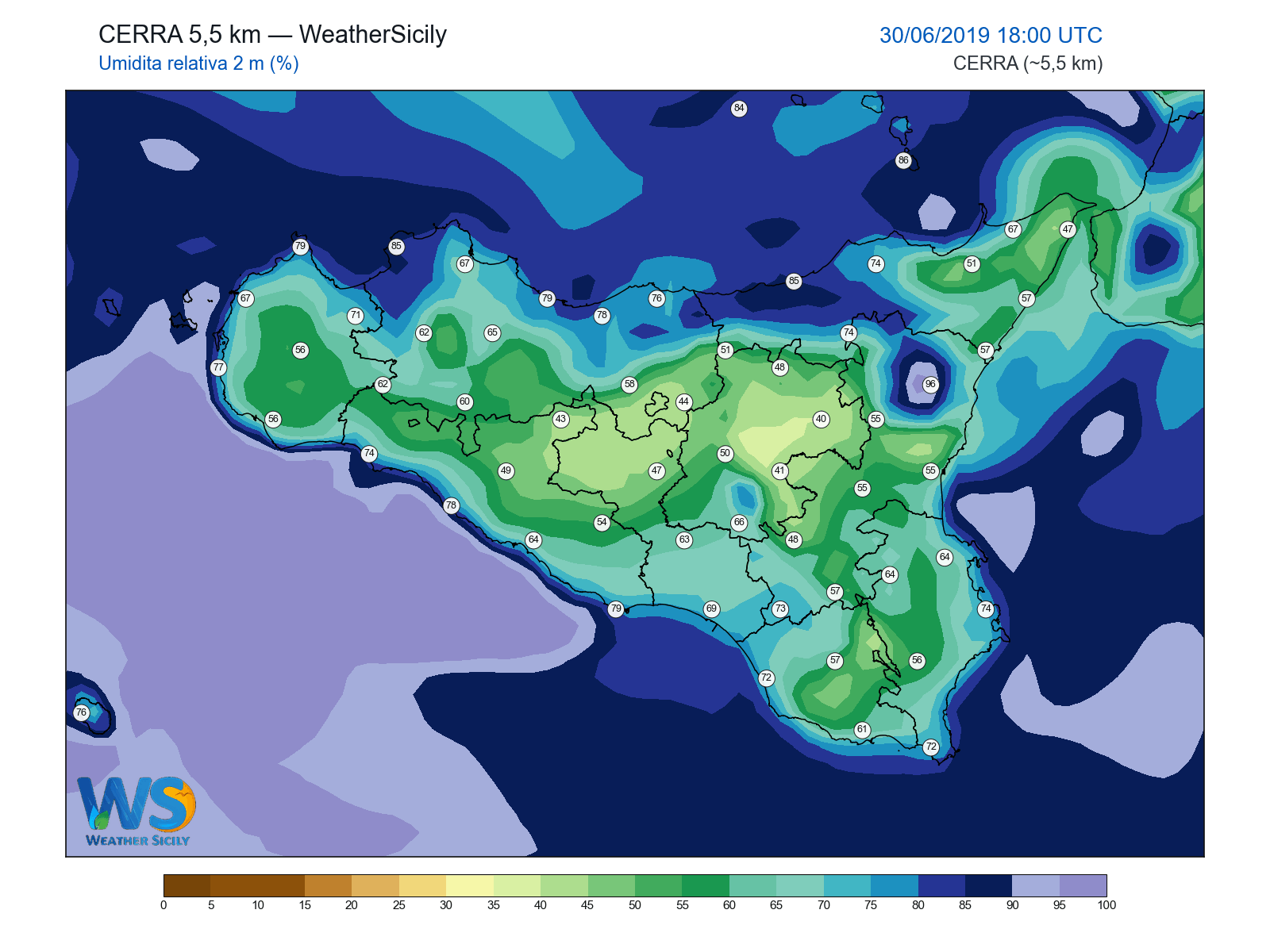 Umidità relativa 2 m · 2019063018