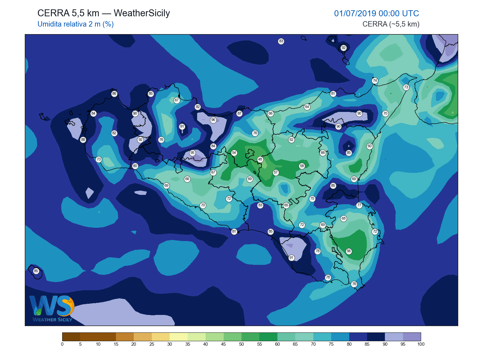 Umidità relativa 2 m · 2019070100
