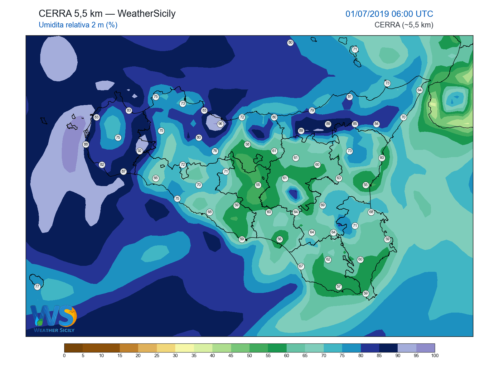 Umidità relativa 2 m · 2019070106