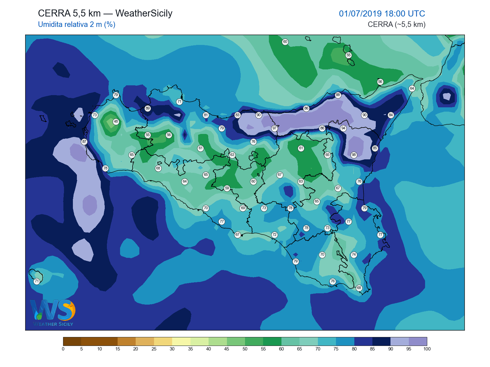 Umidità relativa 2 m · 2019070118