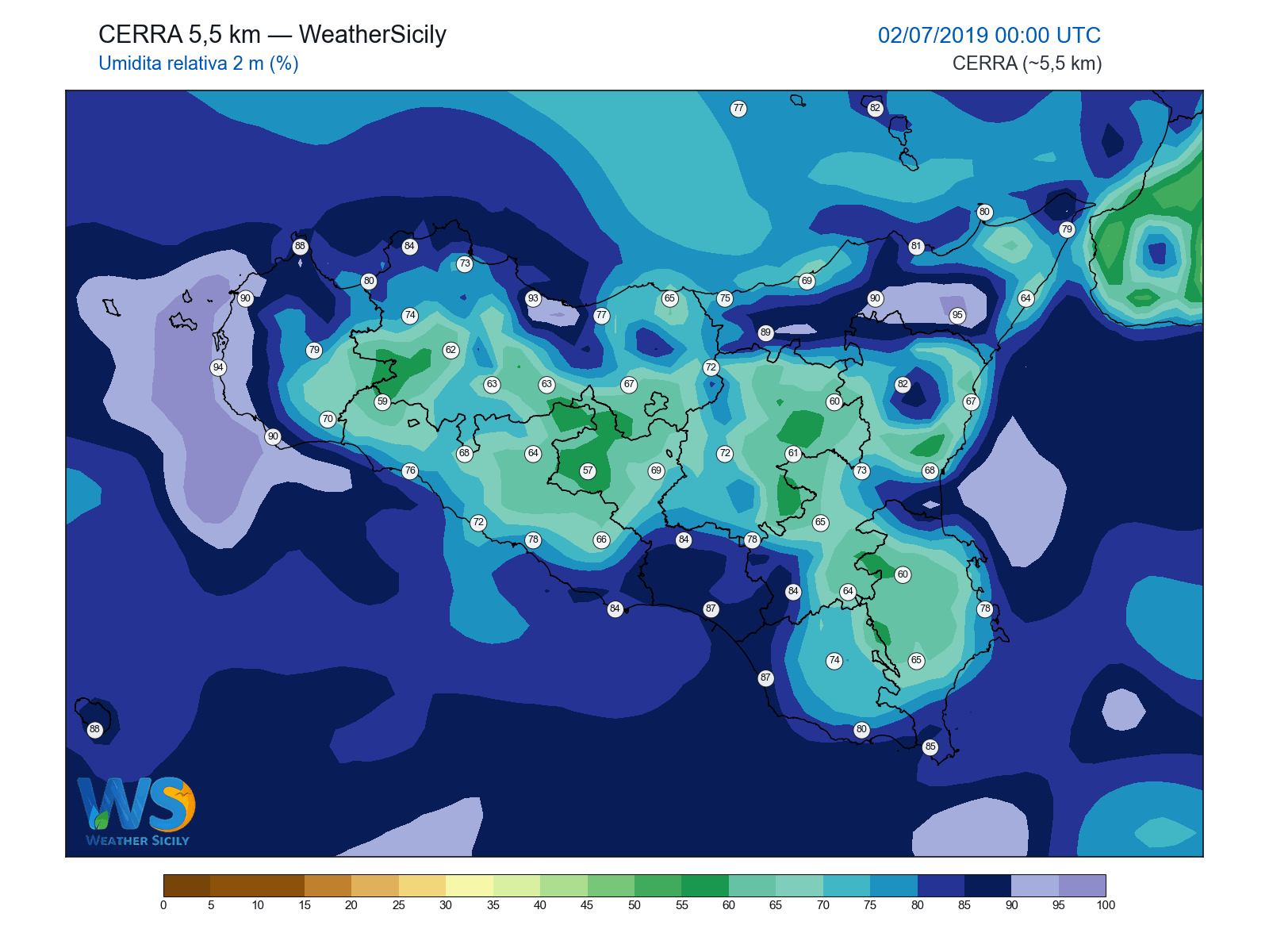 Umidità relativa 2 m · 2019070200