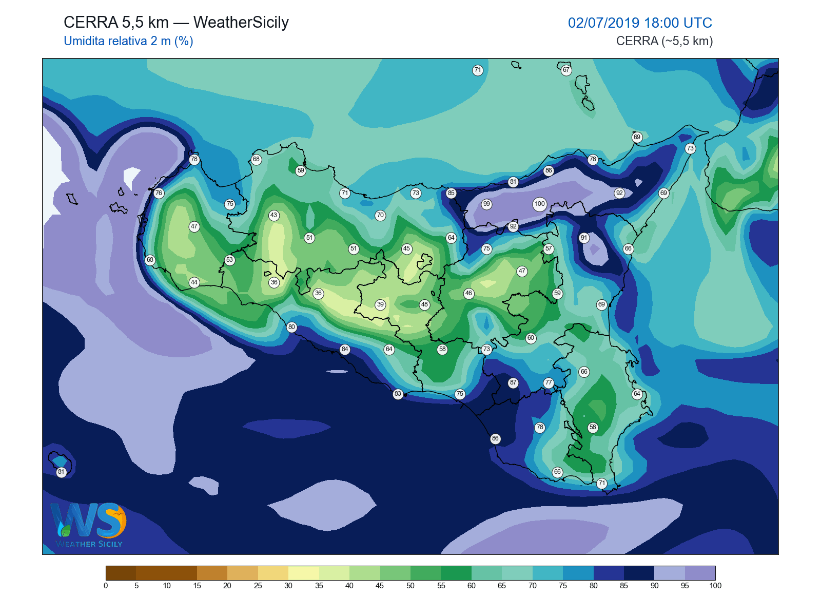 Umidità relativa 2 m · 2019070218