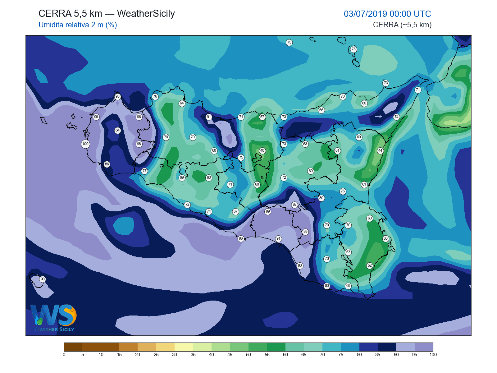 Umidità relativa 2 m · 2019070300