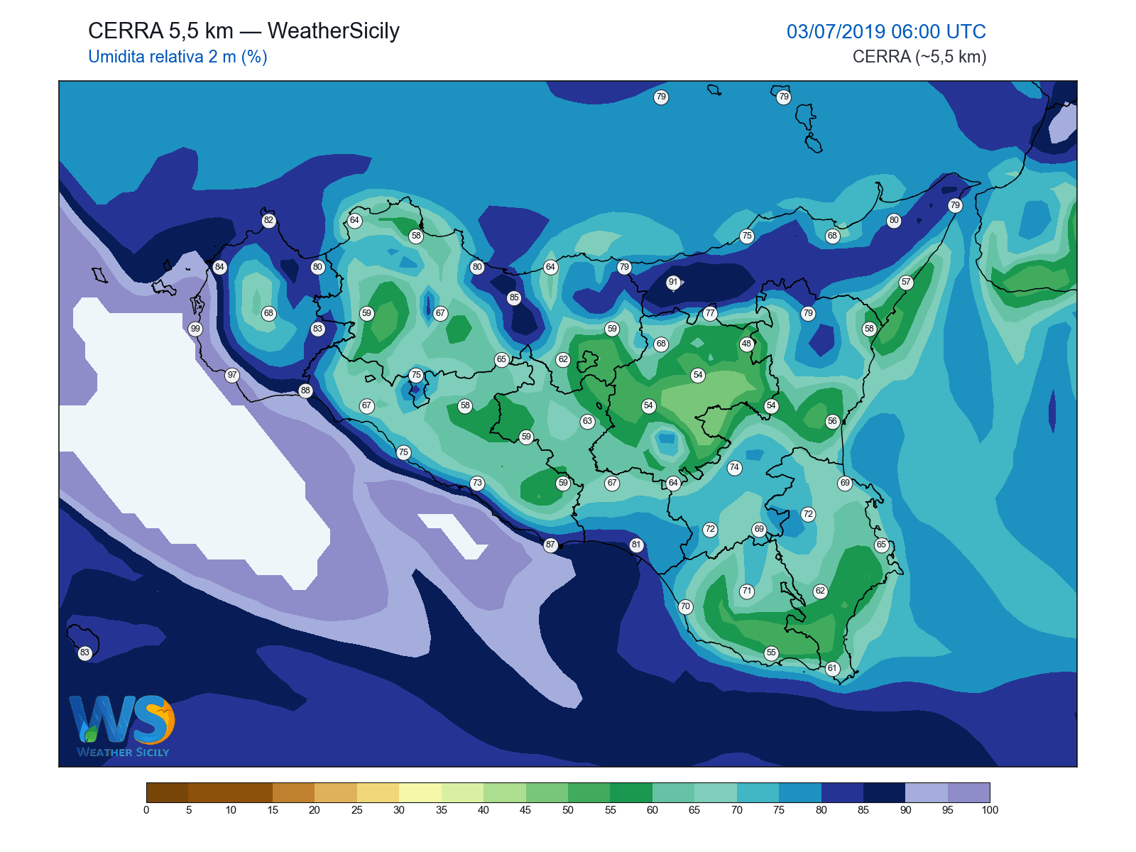 Umidità relativa 2 m · 2019070306