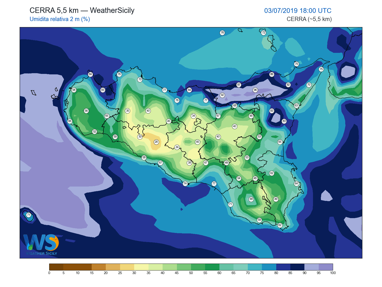 Umidità relativa 2 m · 2019070318