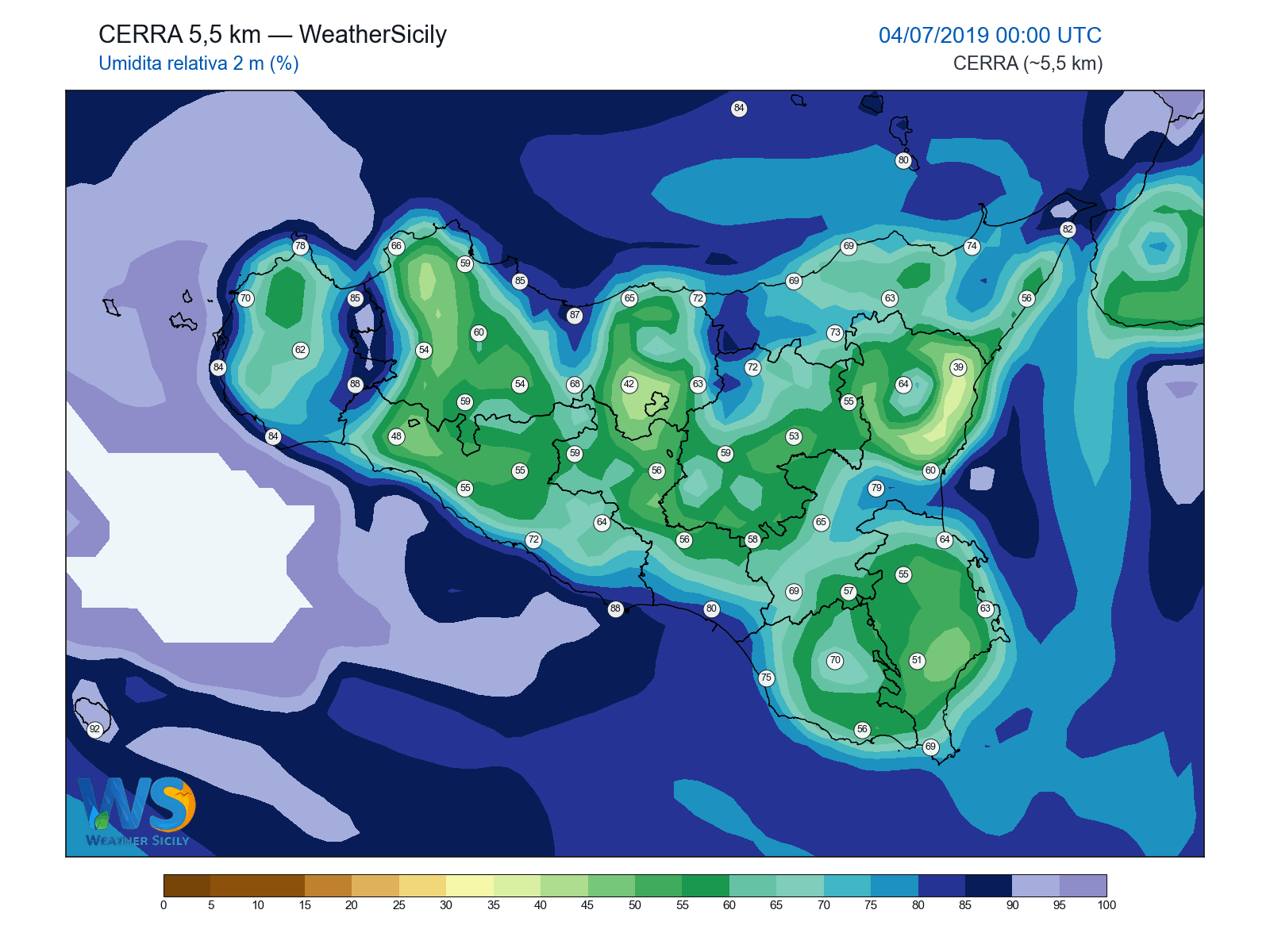 Umidità relativa 2 m · 2019070400
