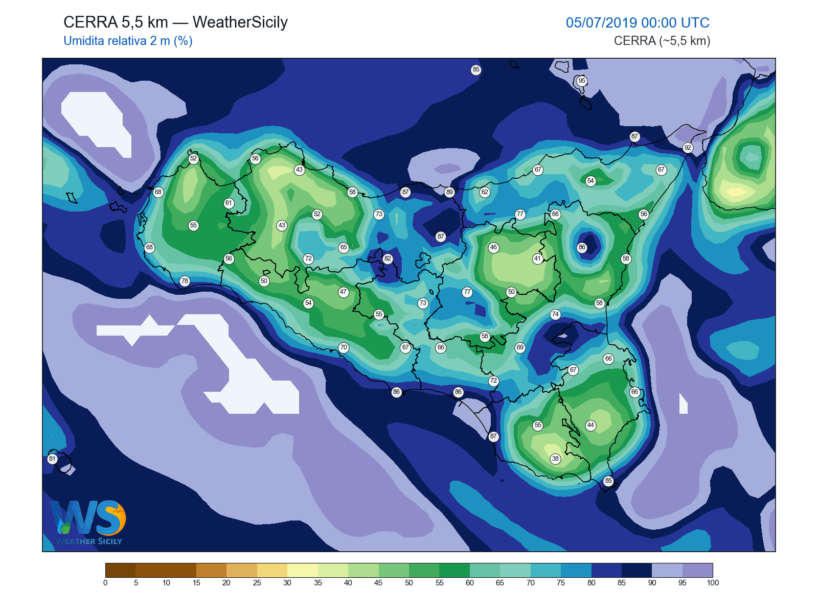 Umidità relativa 2 m · 2019070500