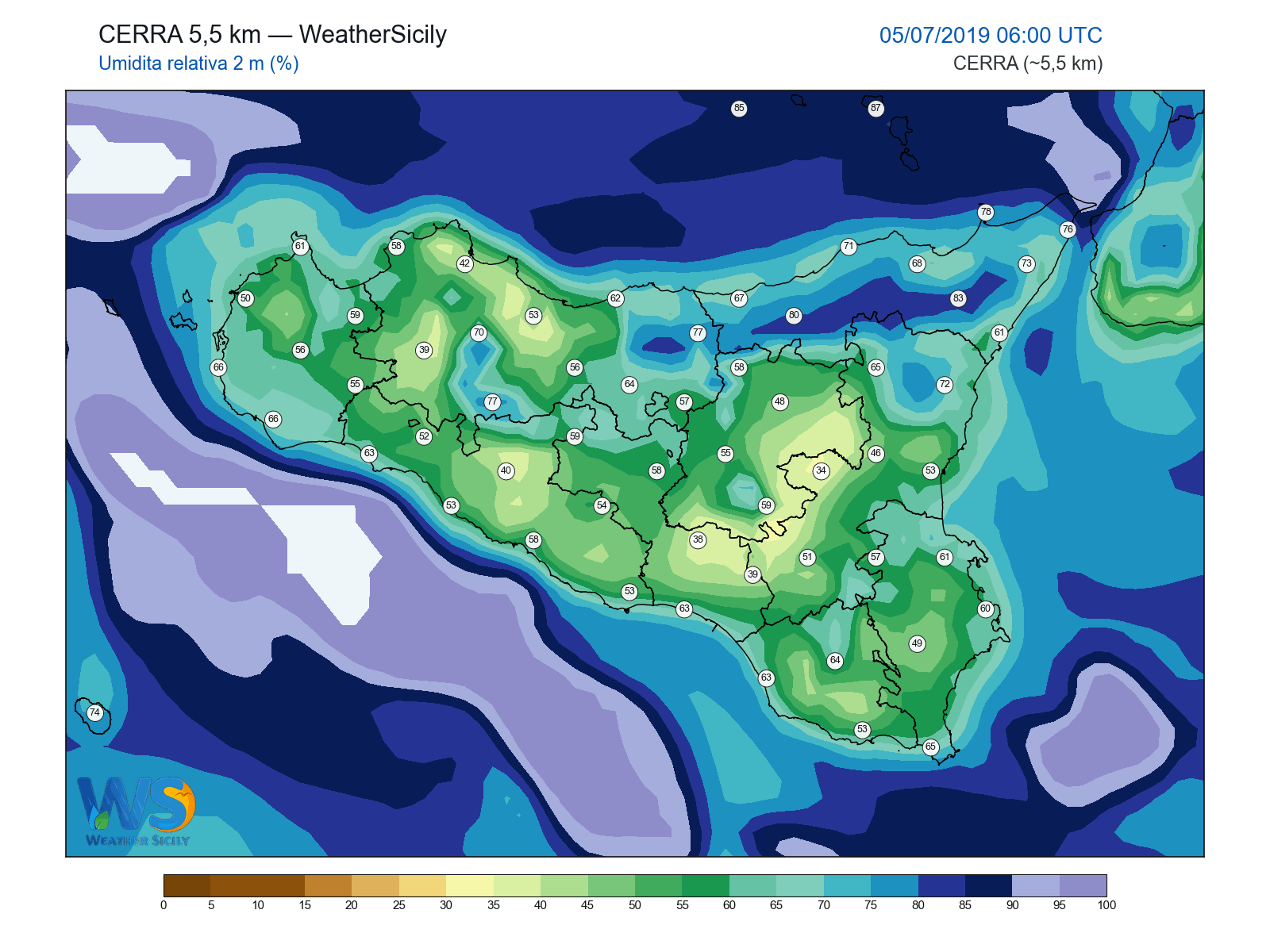 Umidità relativa 2 m · 2019070506
