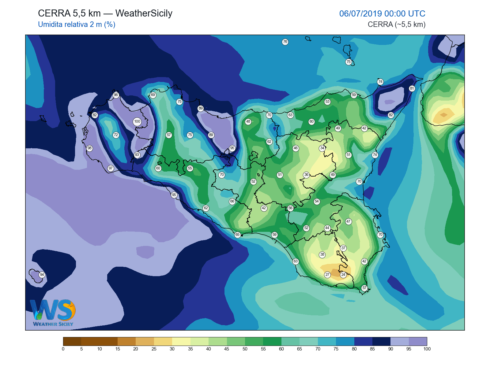 Umidità relativa 2 m · 2019070600