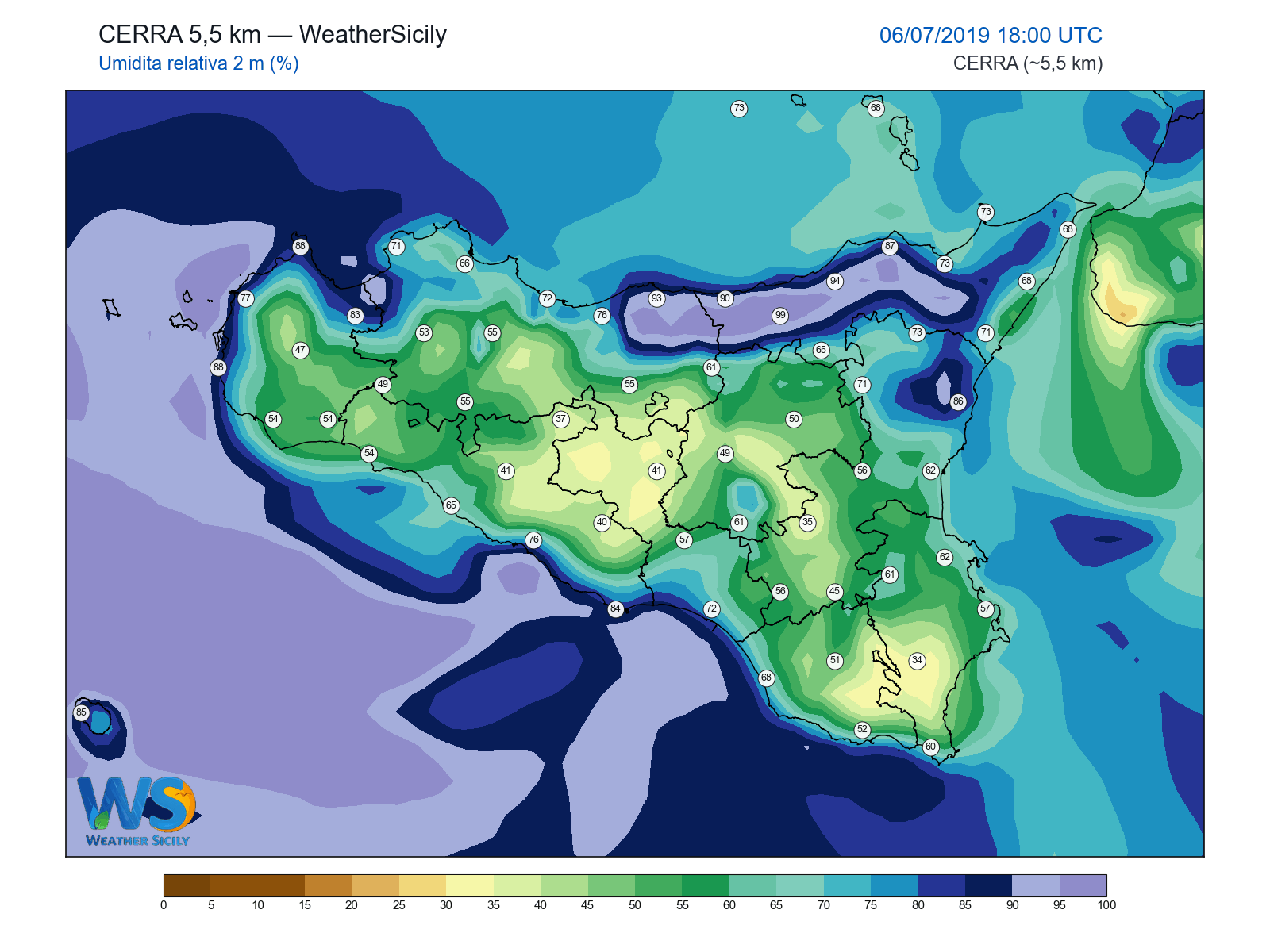 Umidità relativa 2 m · 2019070618
