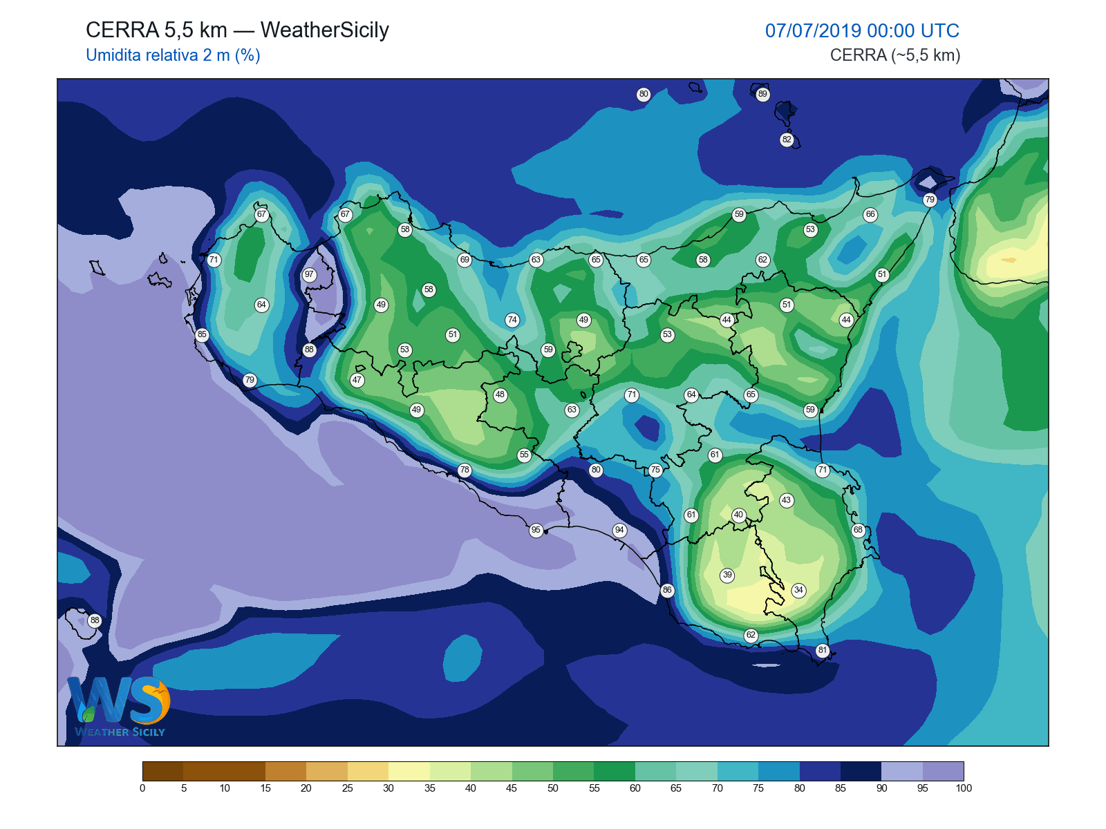 Umidità relativa 2 m · 2019070700