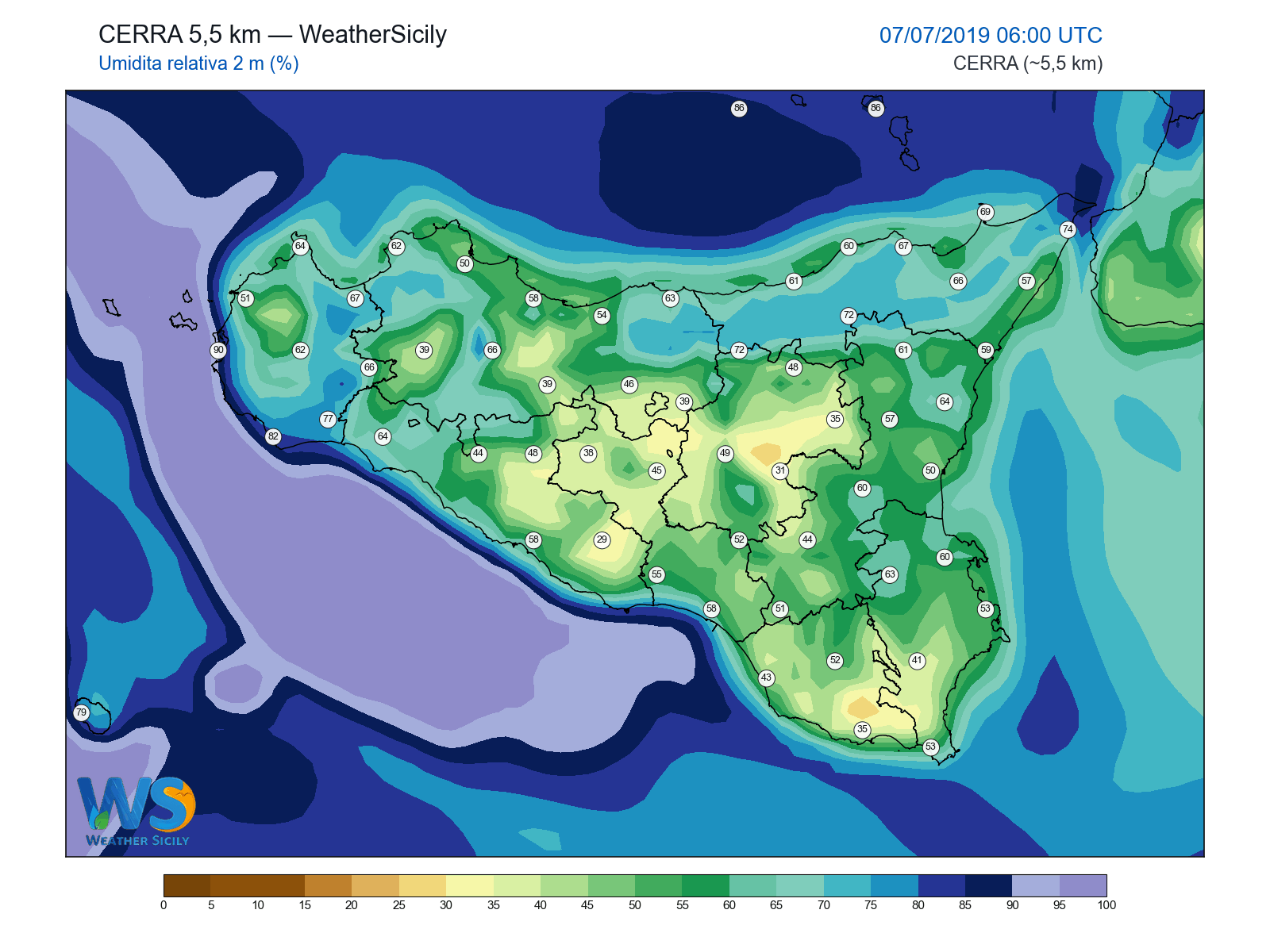 Umidità relativa 2 m · 2019070706