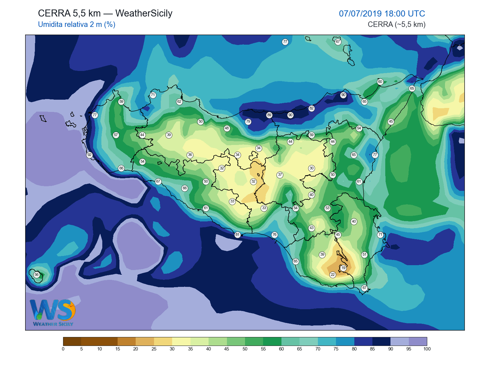 Umidità relativa 2 m · 2019070718