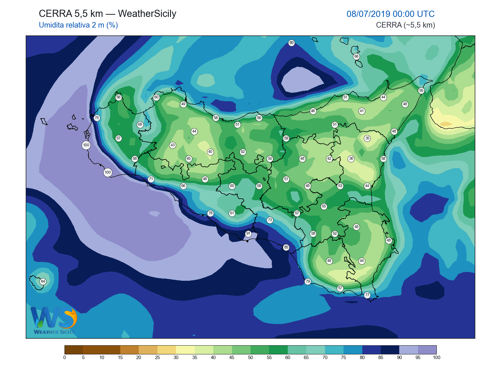 Umidità relativa 2 m · 2019070800