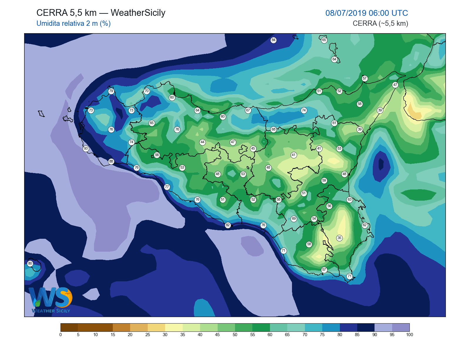 Umidità relativa 2 m · 2019070806