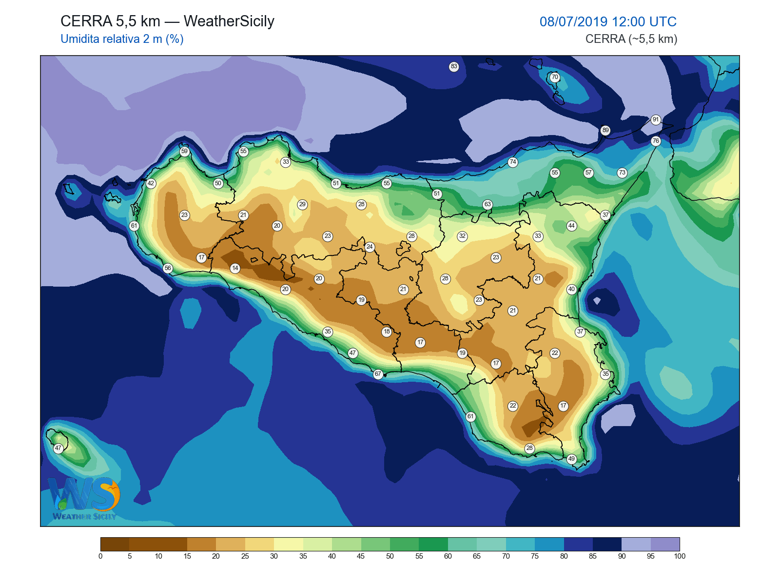 Umidità relativa 2 m · 2019070812