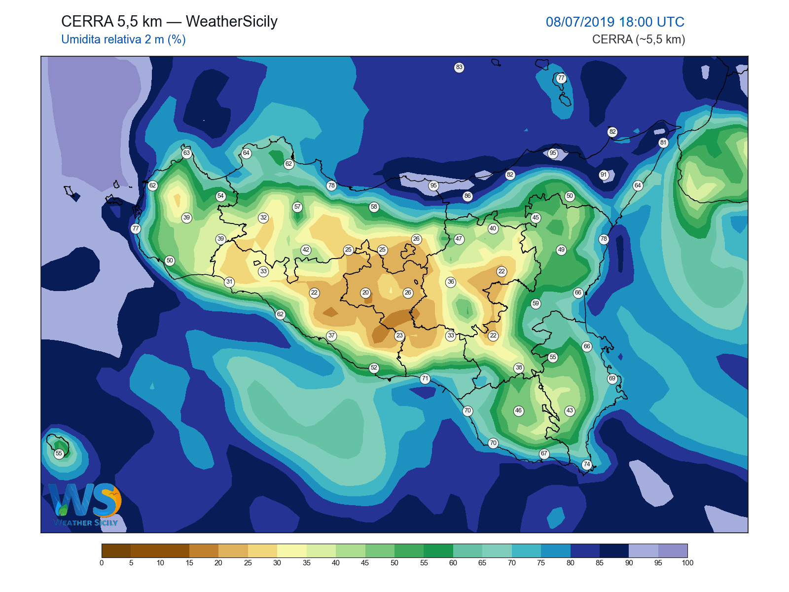 Umidità relativa 2 m · 2019070818
