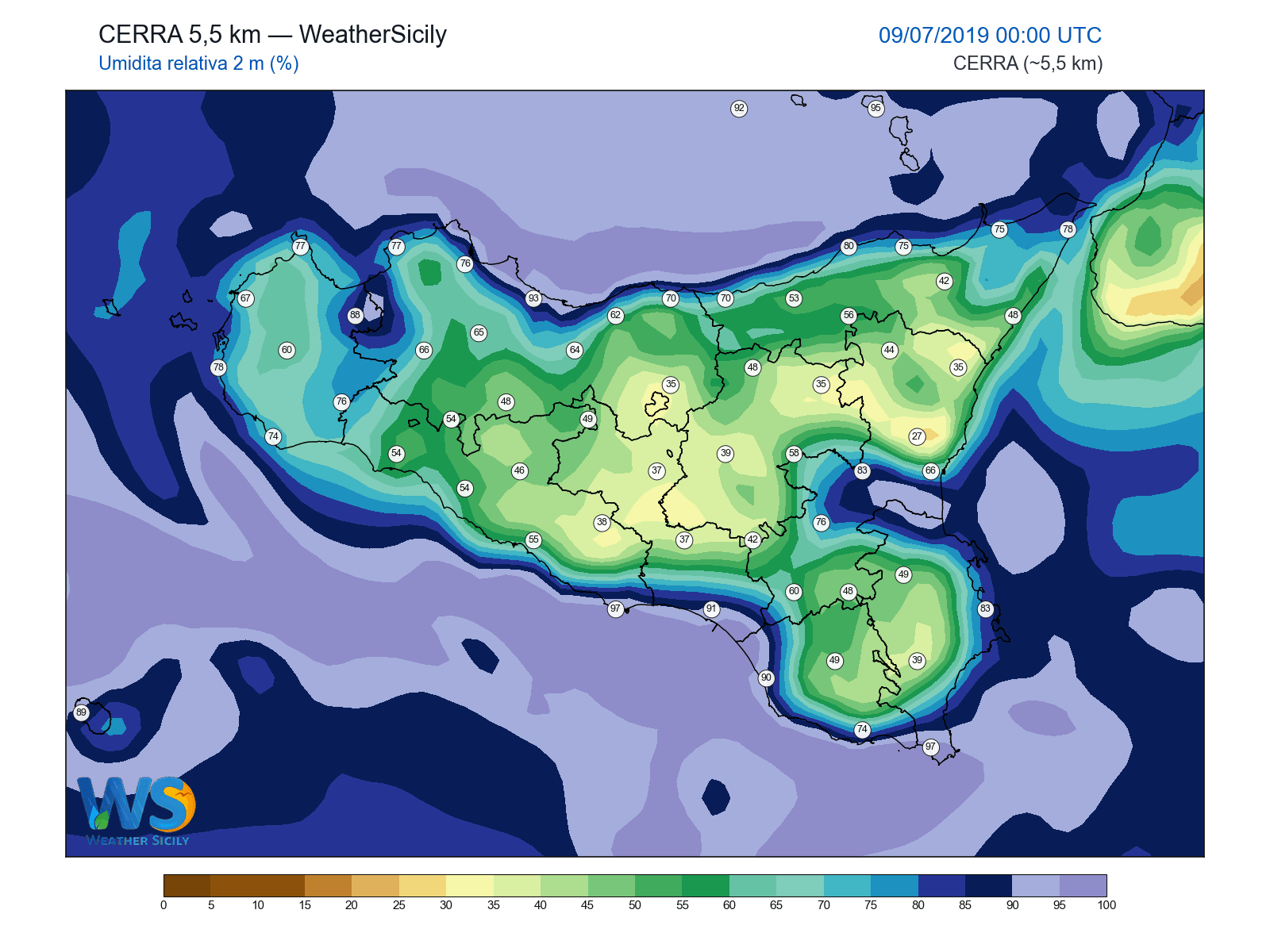 Umidità relativa 2 m · 2019070900