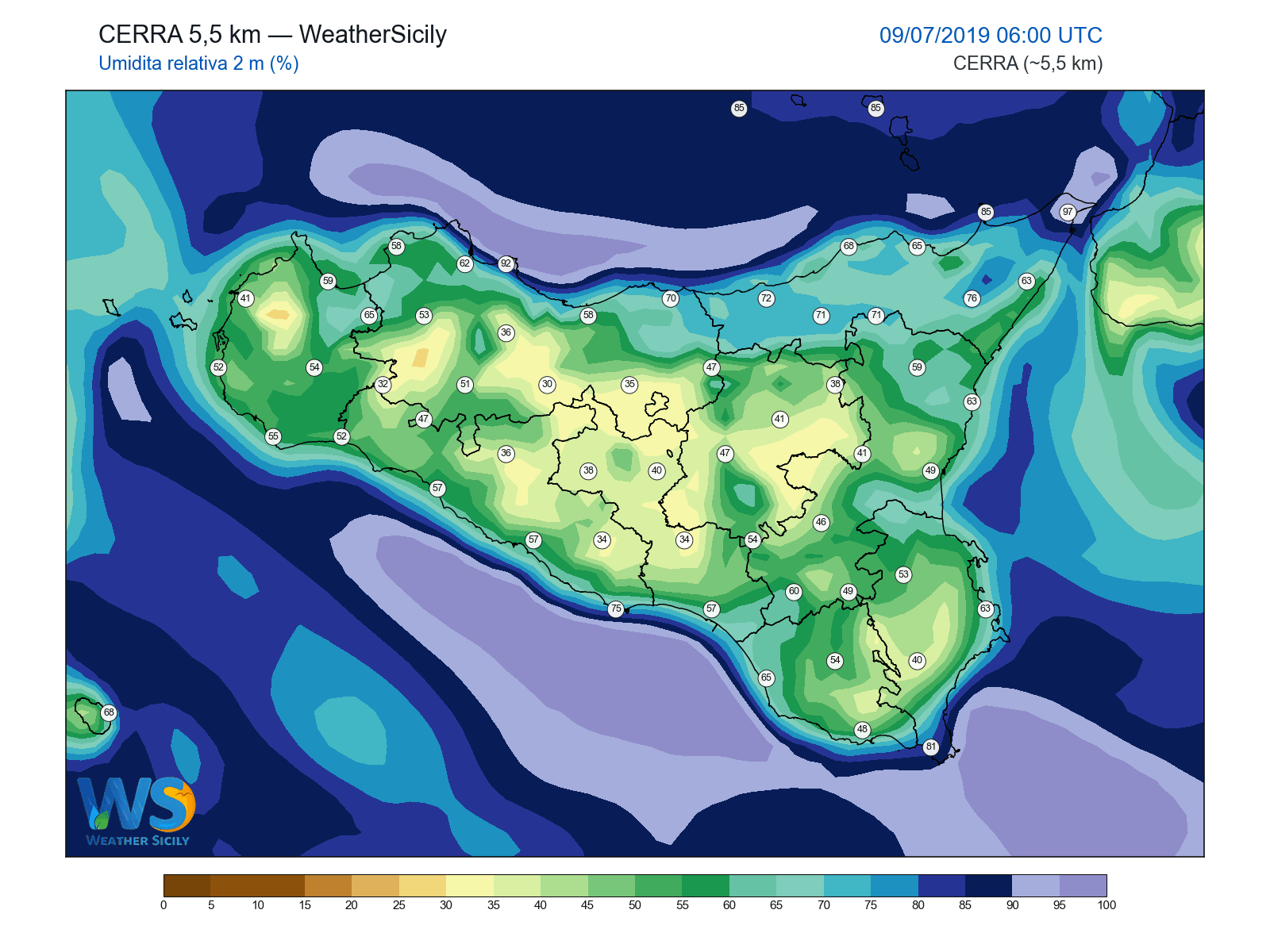 Umidità relativa 2 m · 2019070906