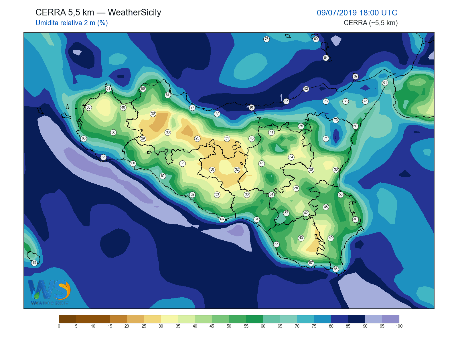 Umidità relativa 2 m · 2019070918