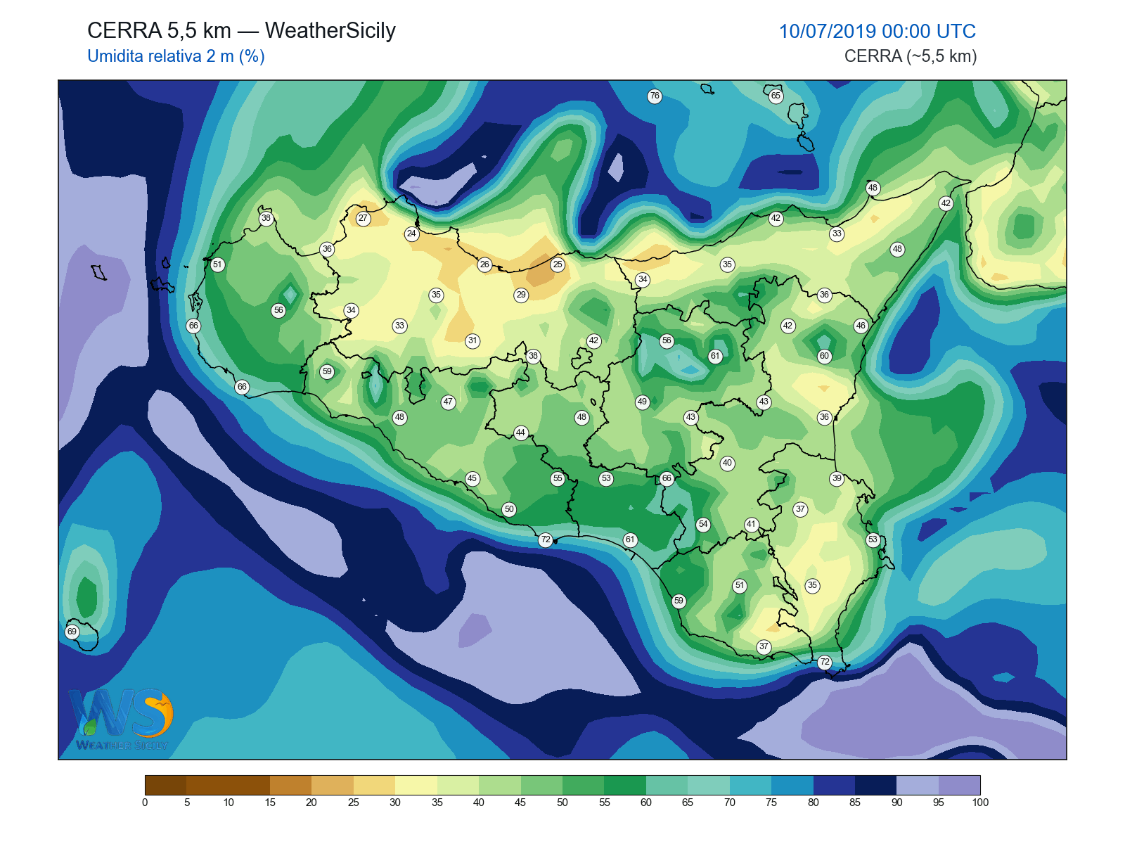 Umidità relativa 2 m · 2019071000