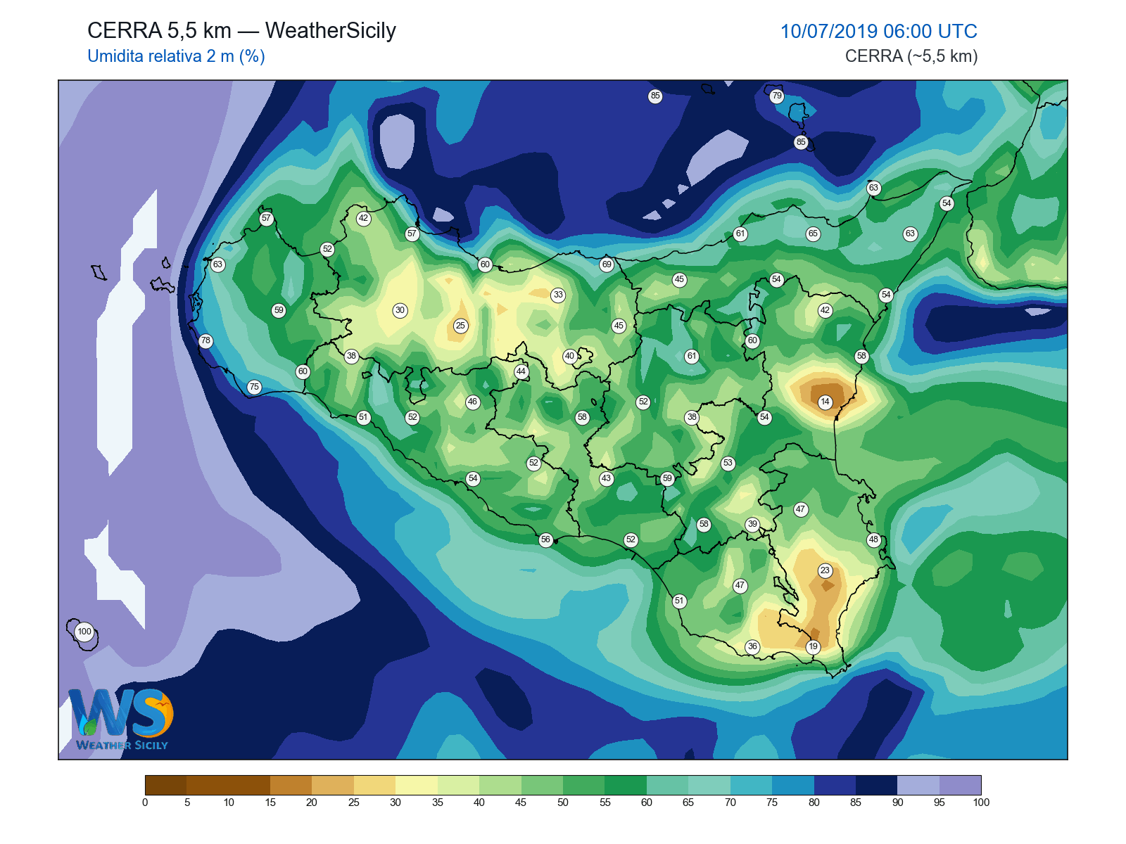 Umidità relativa 2 m · 2019071006