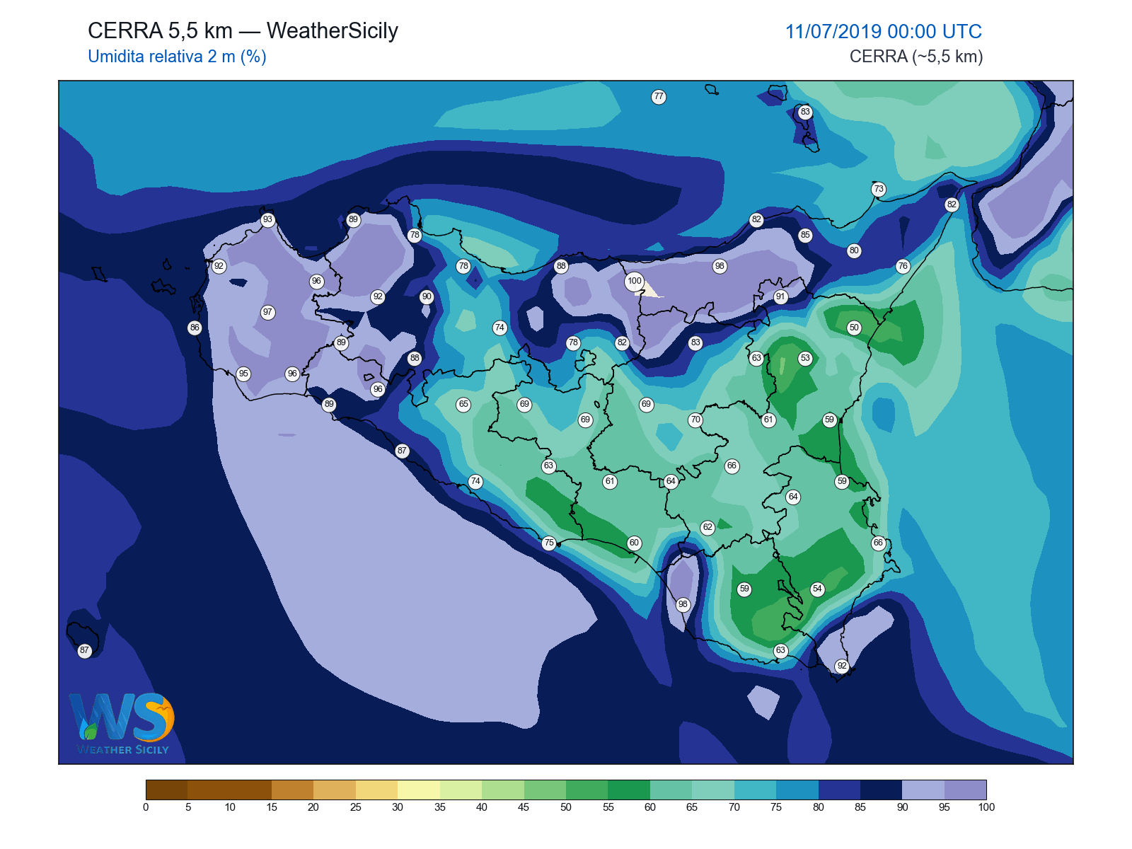 Umidità relativa 2 m · 2019071100