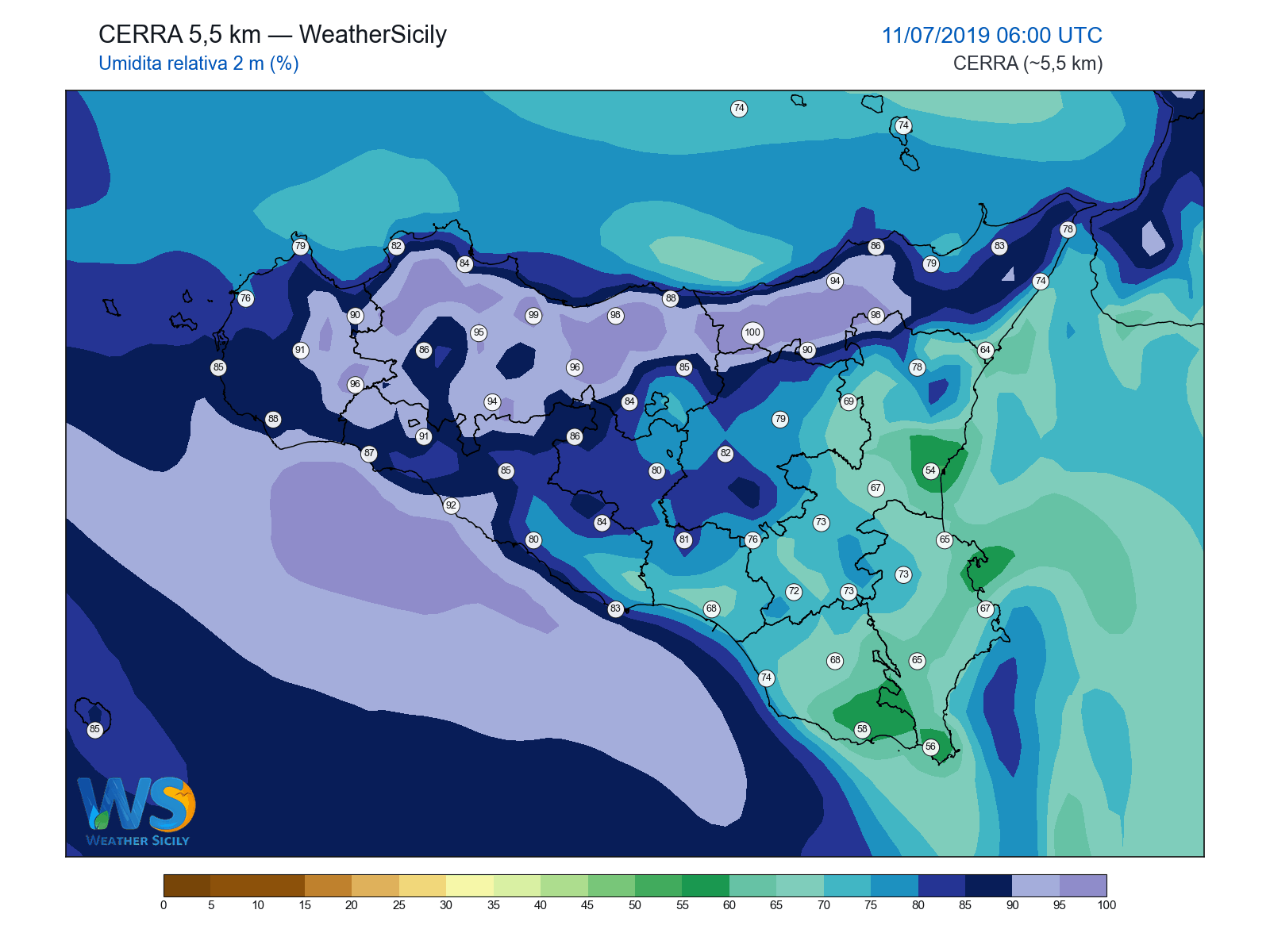 Umidità relativa 2 m · 2019071106
