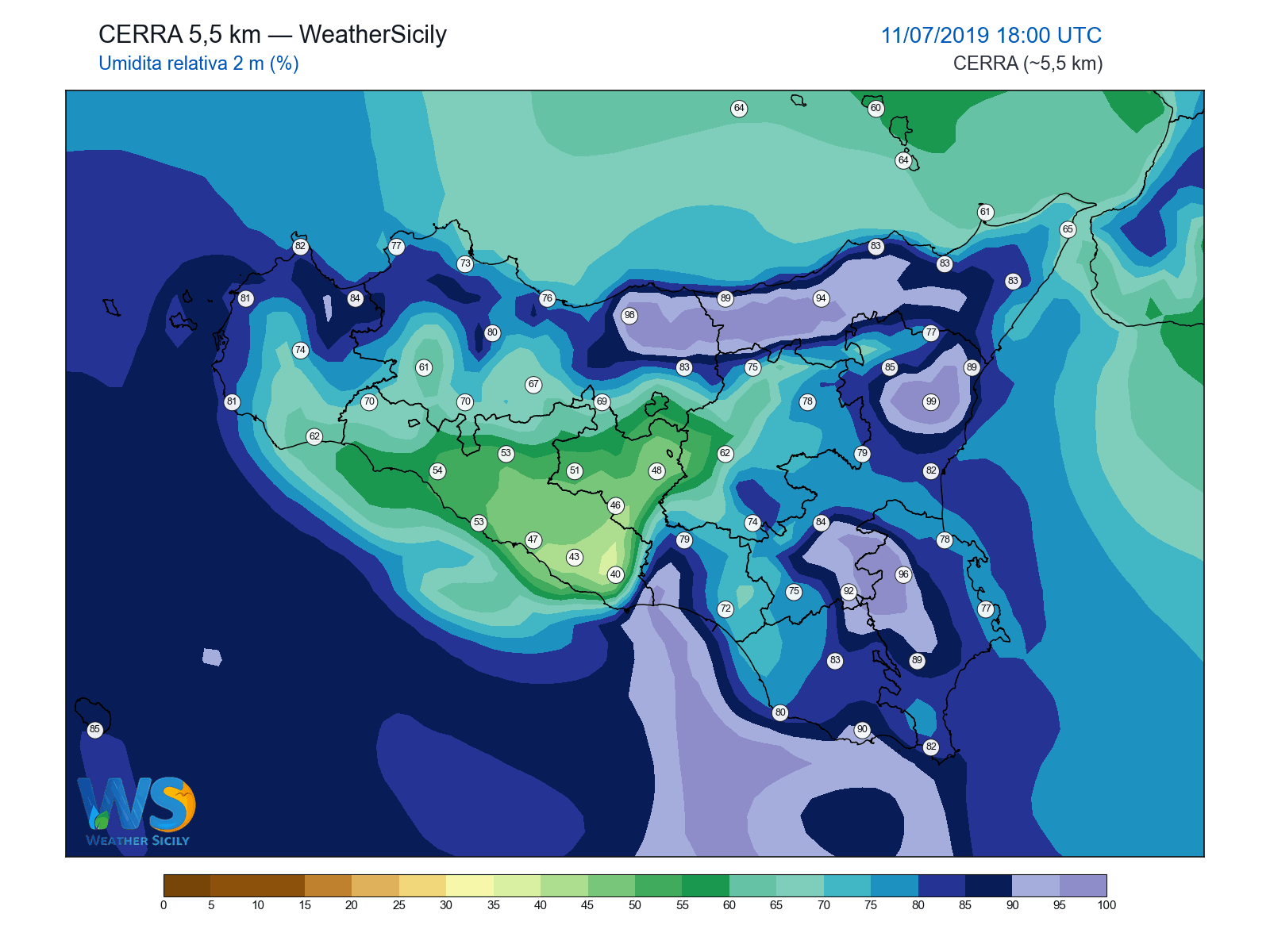 Umidità relativa 2 m · 2019071118