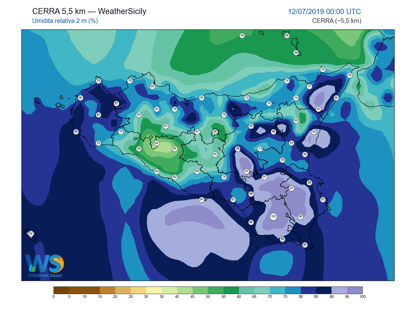 Umidità relativa 2 m · 2019071200