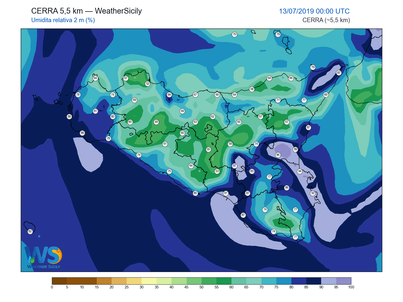 Umidità relativa 2 m · 2019071300