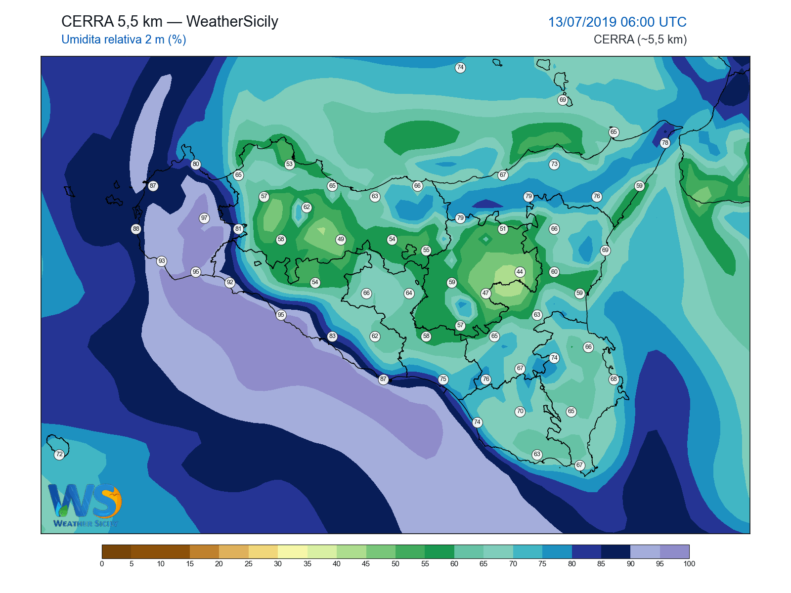 Umidità relativa 2 m · 2019071306