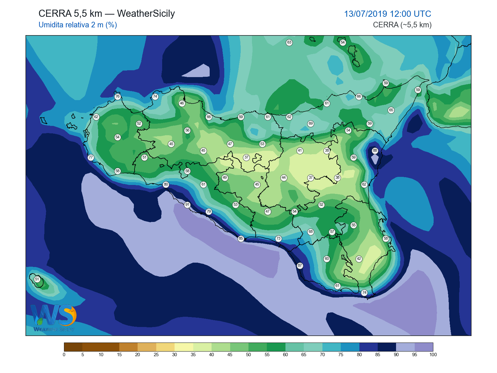 Umidità relativa 2 m · 2019071312