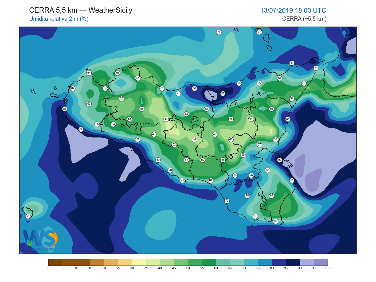 Umidità relativa 2 m · 2019071318