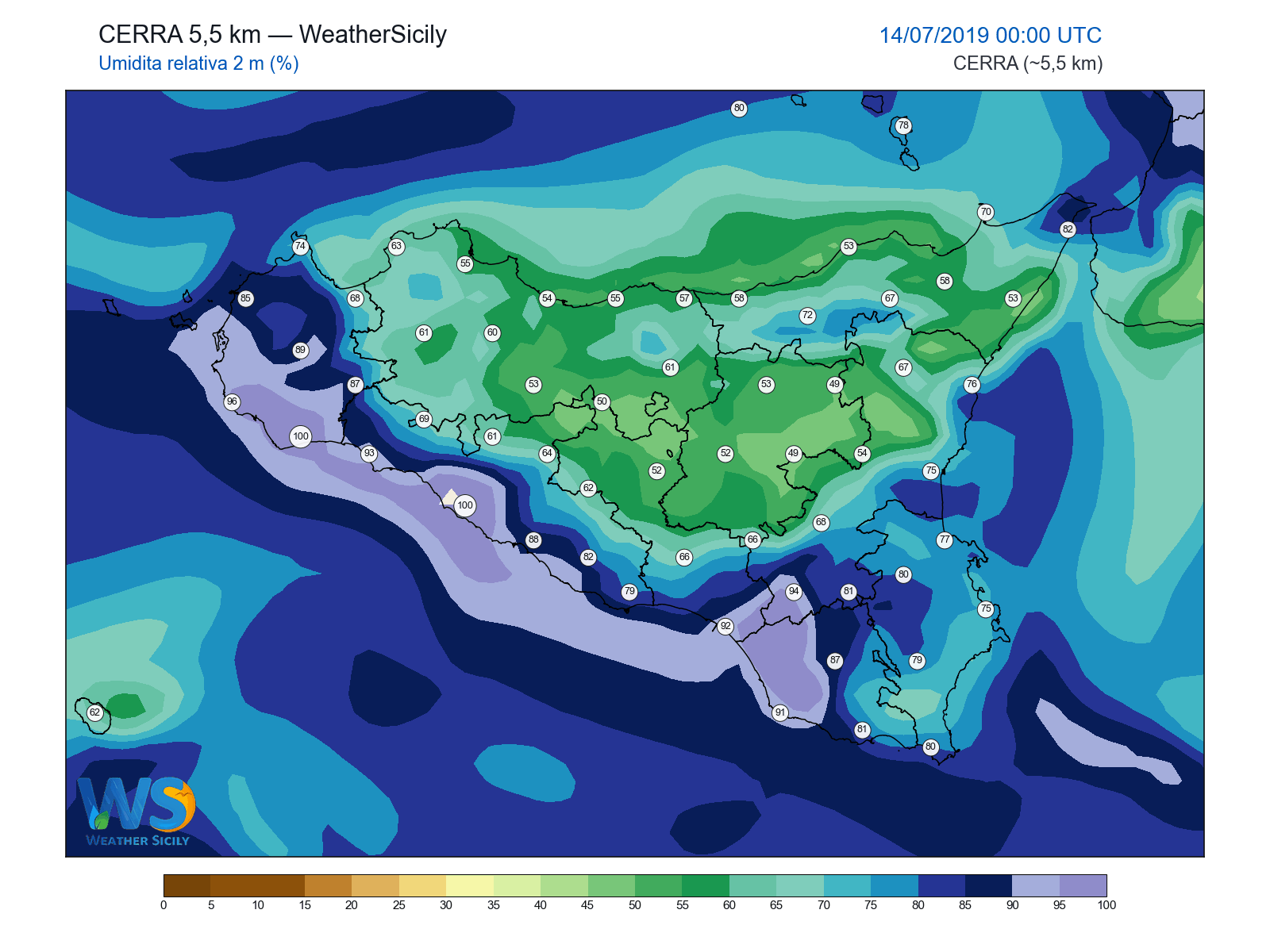 Umidità relativa 2 m · 2019071400