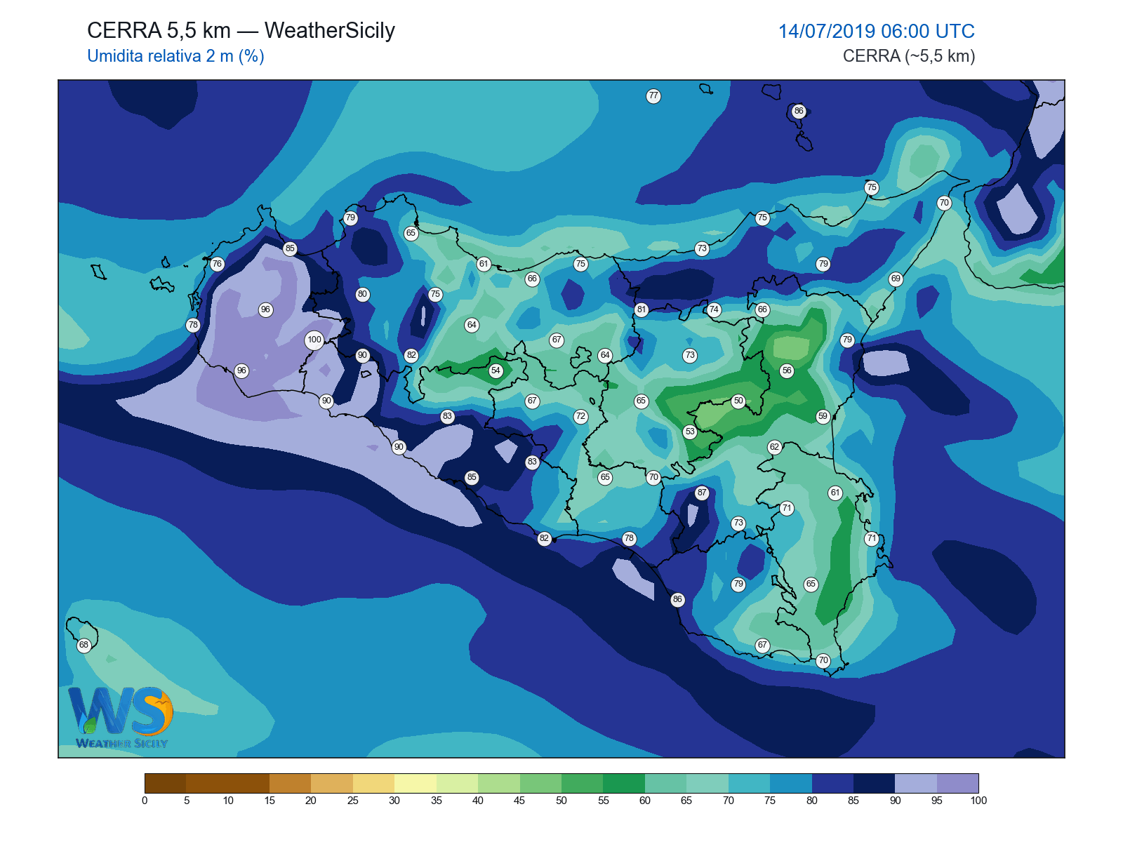Umidità relativa 2 m · 2019071406