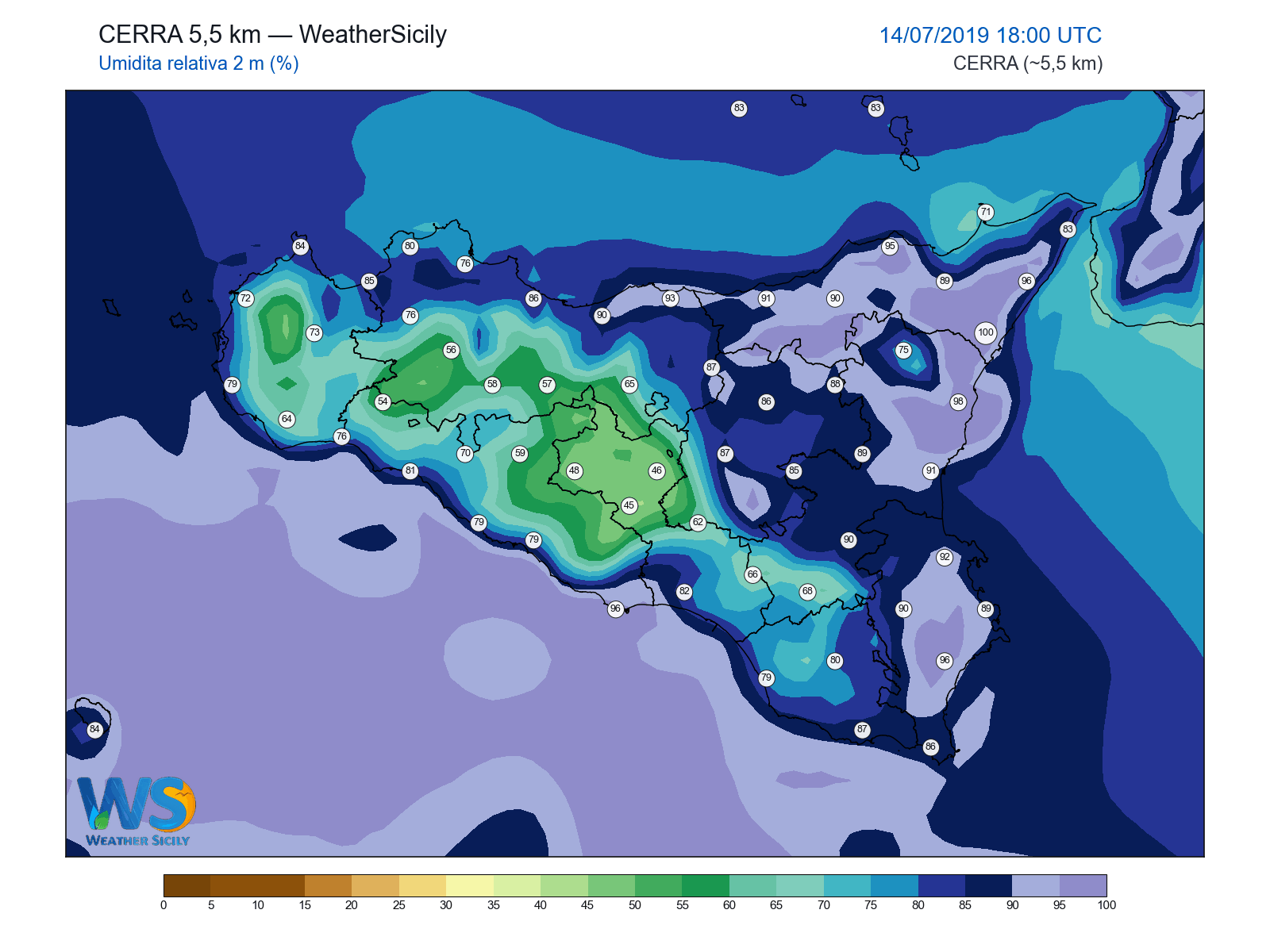 Umidità relativa 2 m · 2019071418
