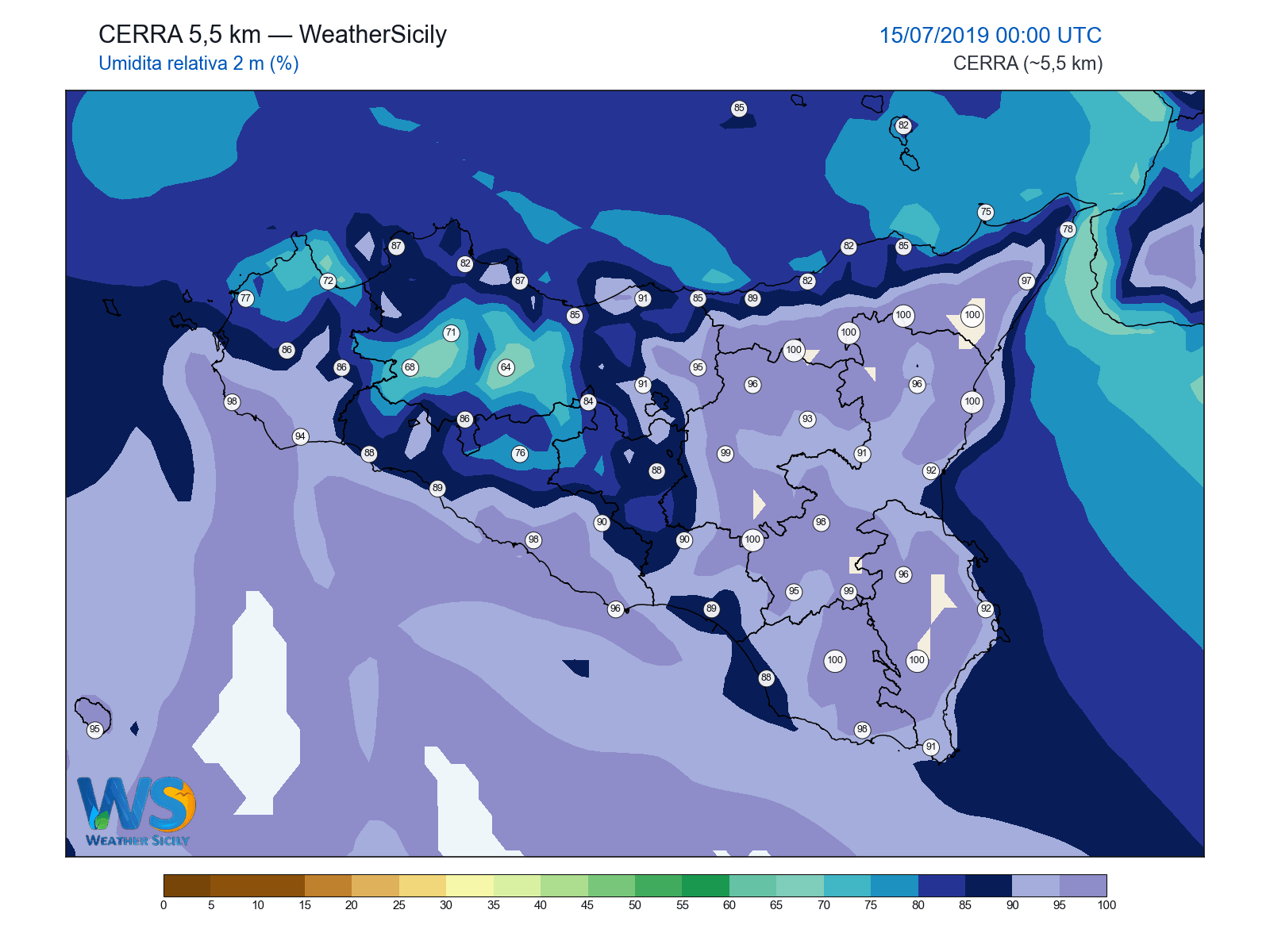 Umidità relativa 2 m · 2019071500