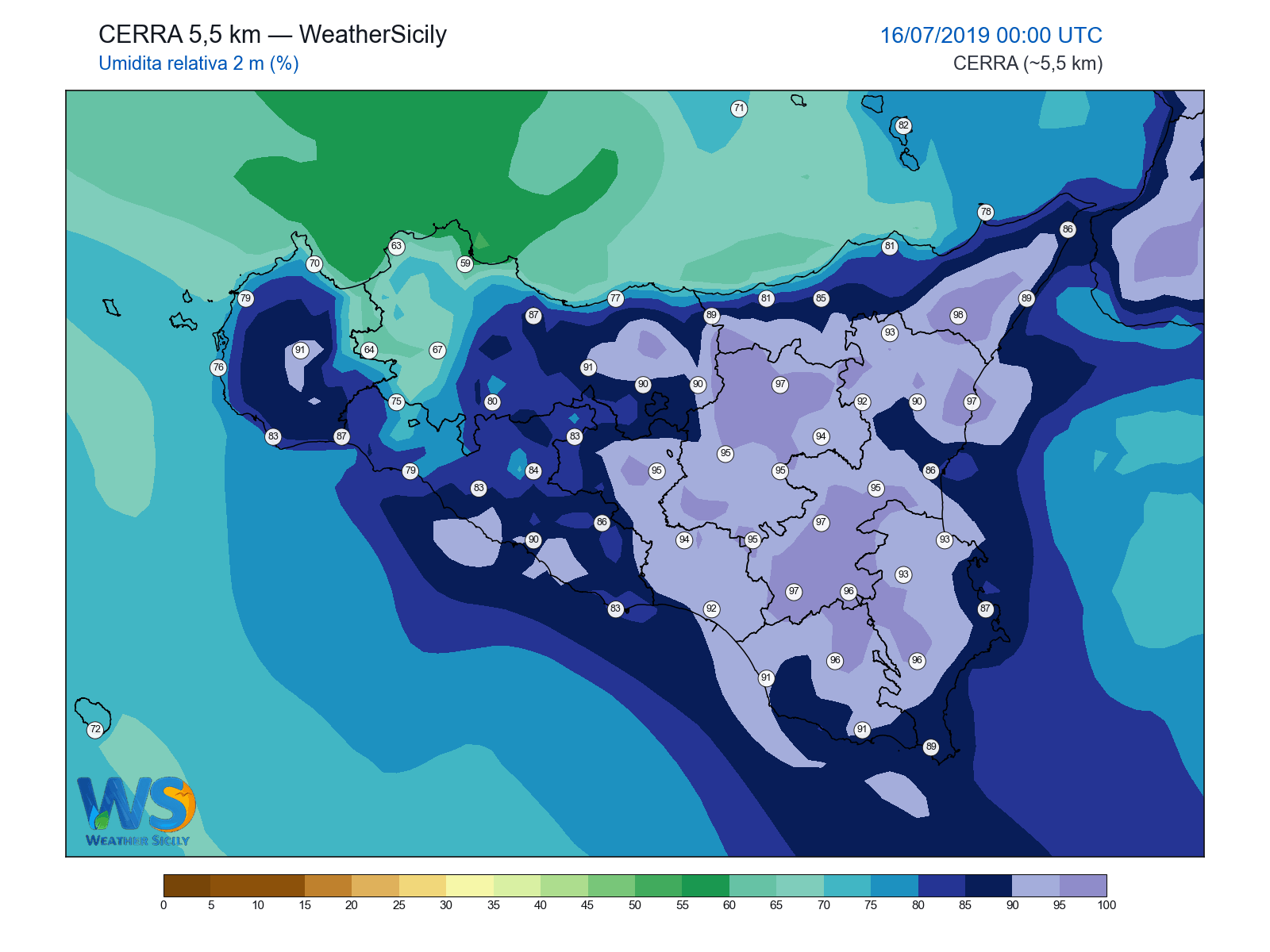 Umidità relativa 2 m · 2019071600