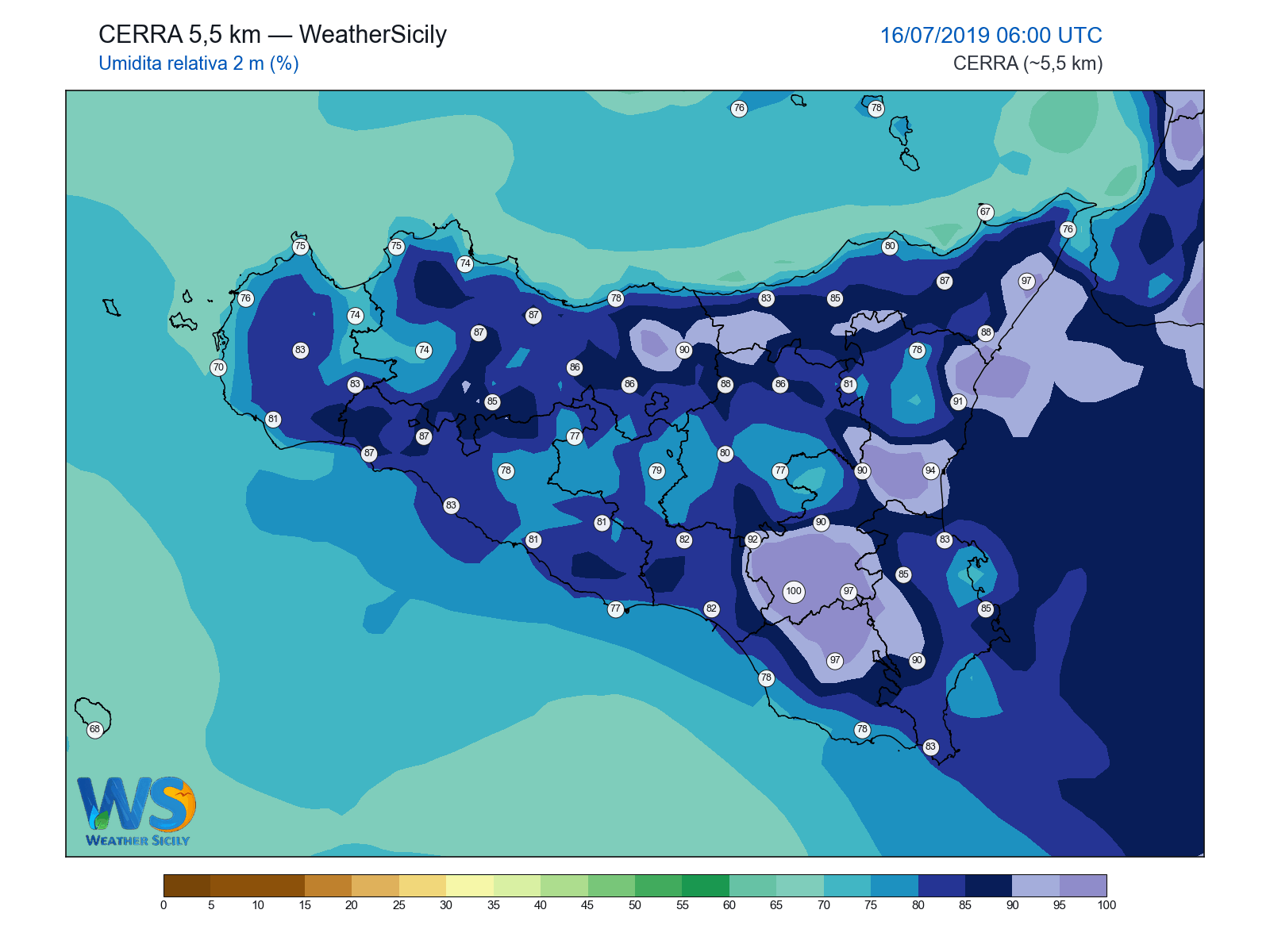 Umidità relativa 2 m · 2019071606