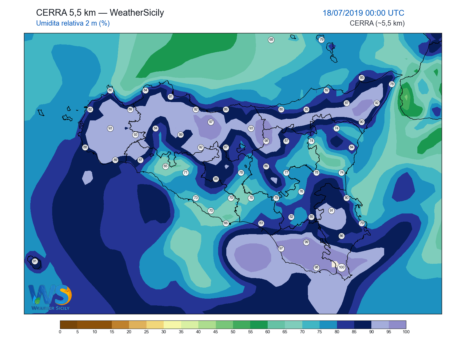 Umidità relativa 2 m · 2019071800