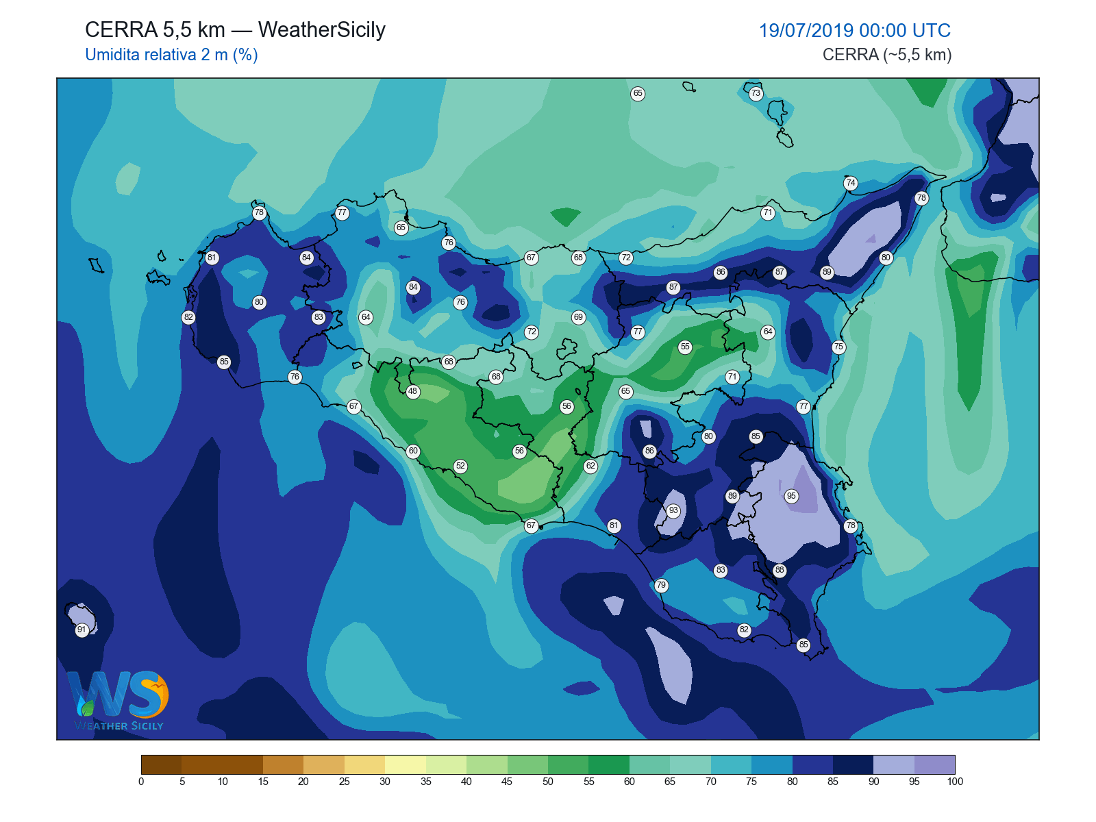 Umidità relativa 2 m · 2019071900