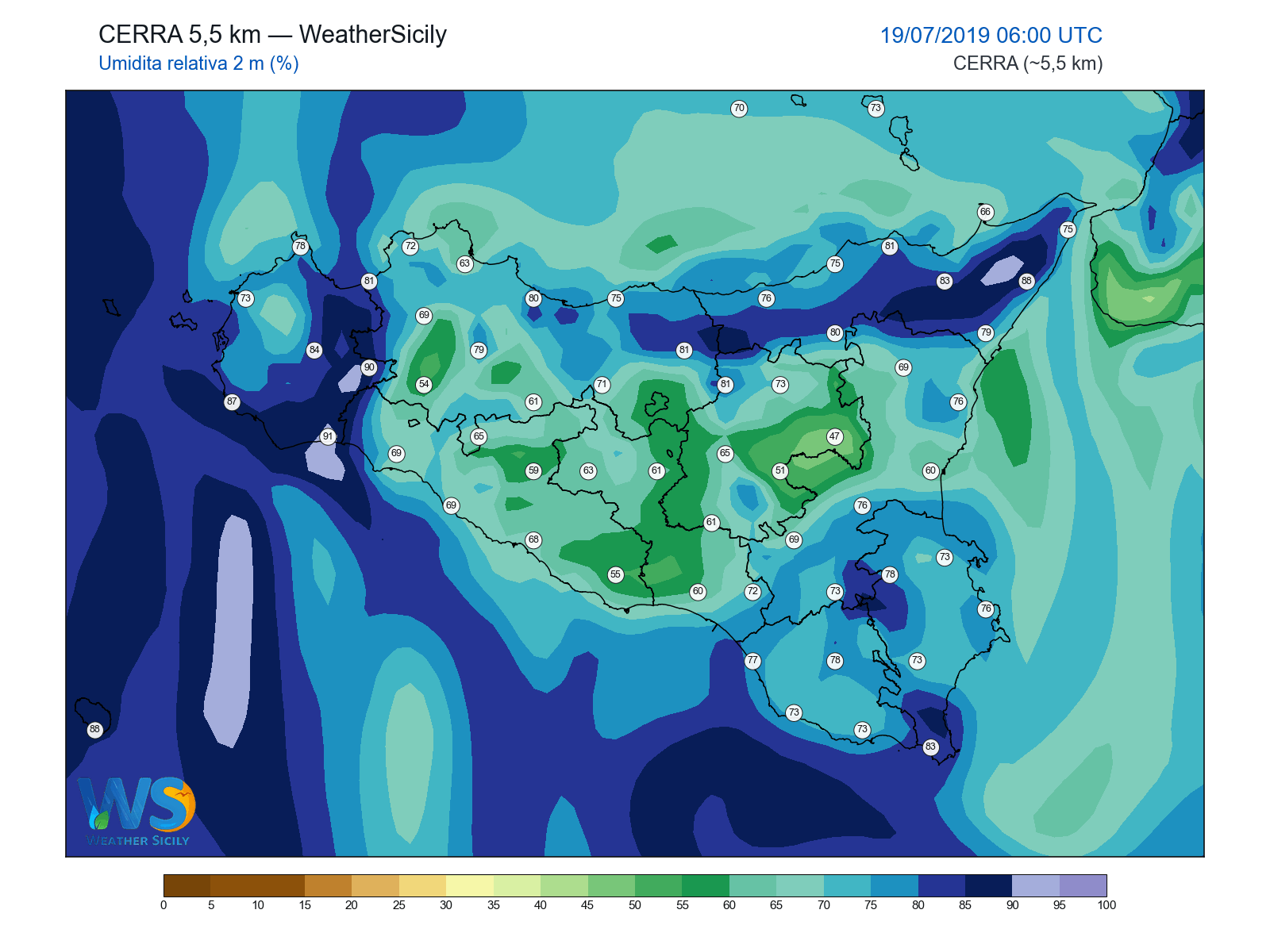Umidità relativa 2 m · 2019071906
