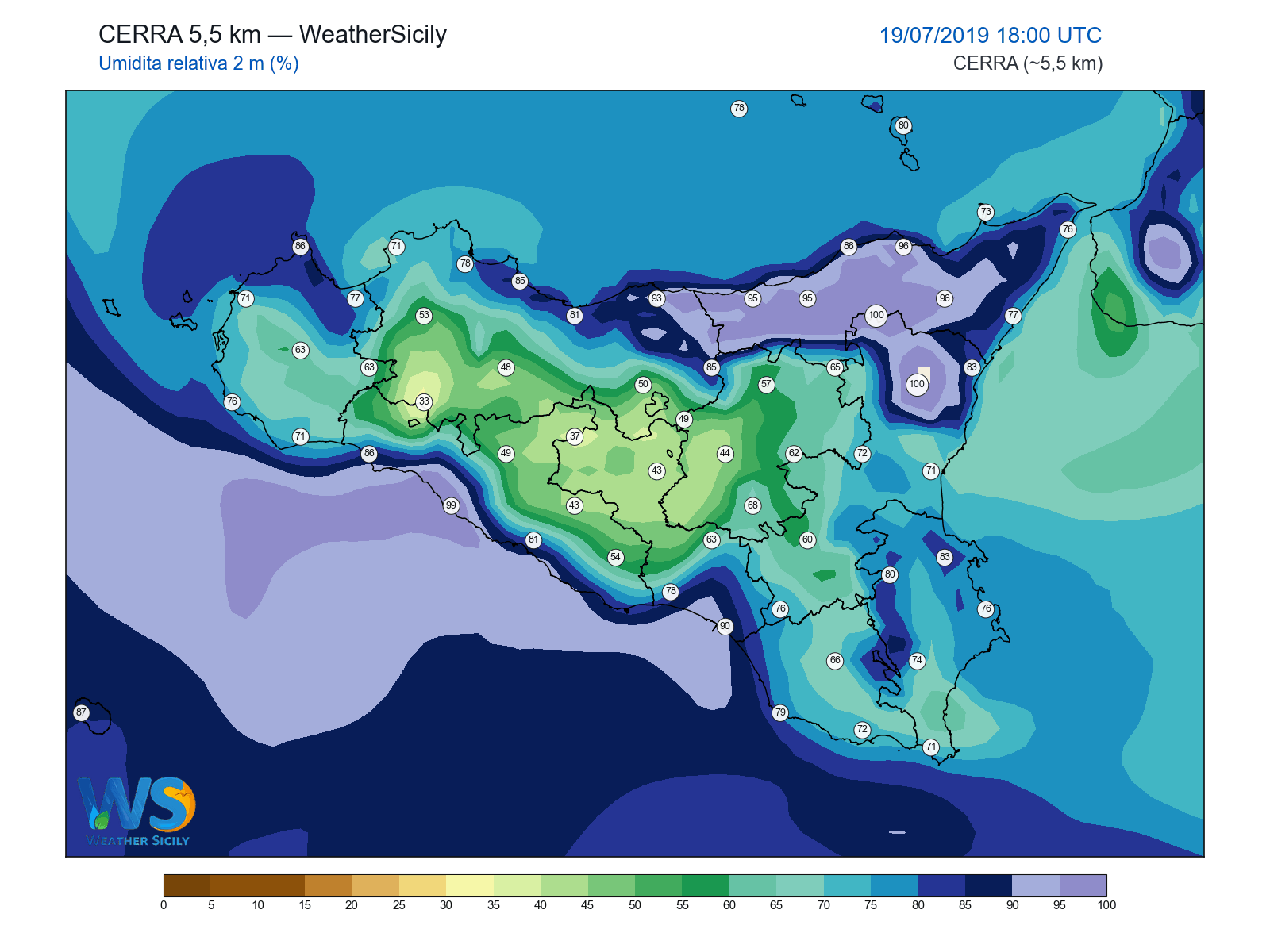 Umidità relativa 2 m · 2019071918