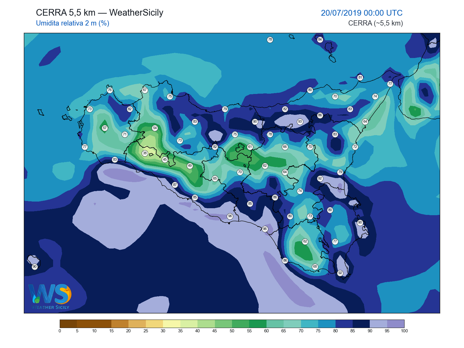 Umidità relativa 2 m · 2019072000