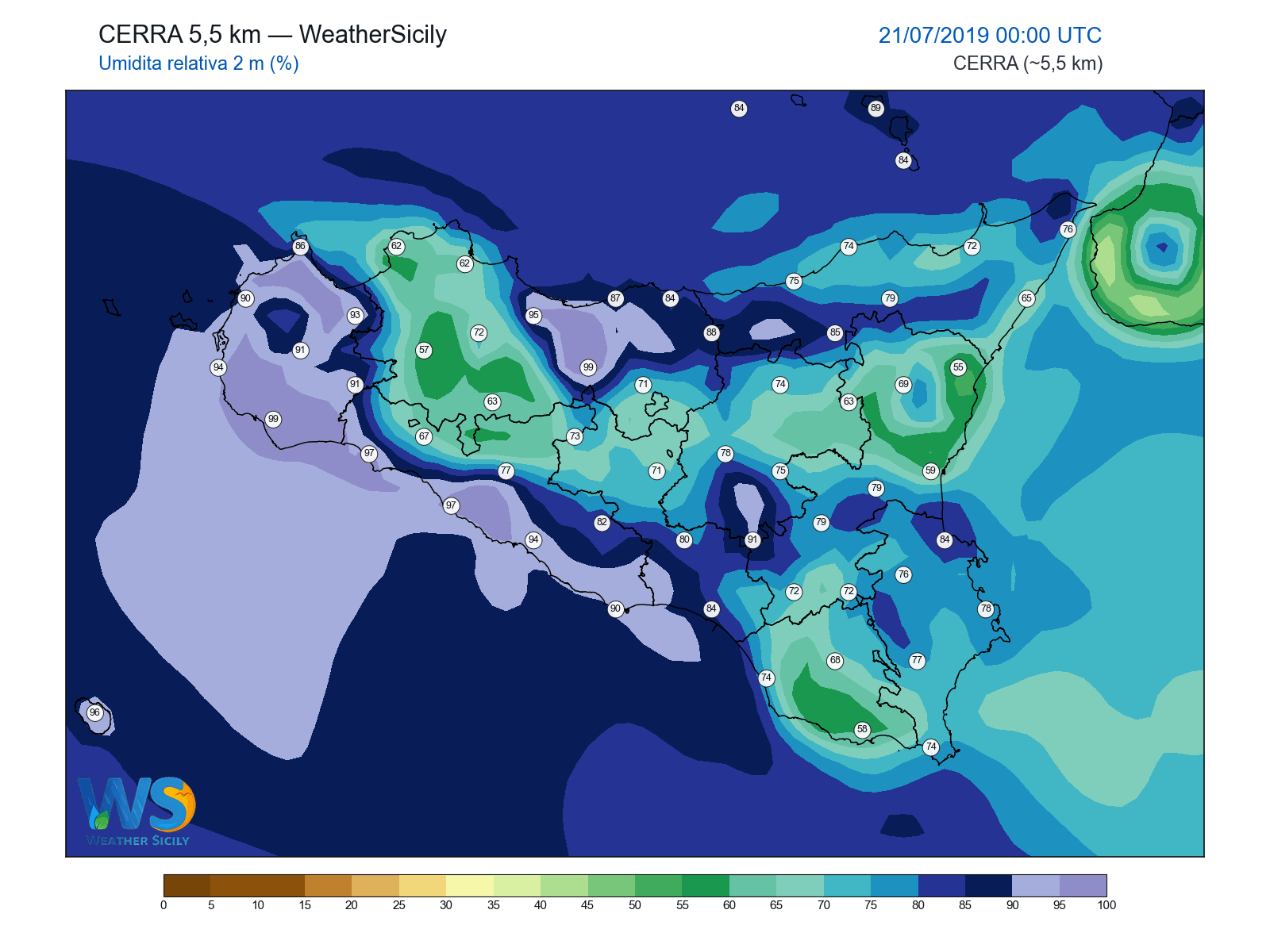 Umidità relativa 2 m · 2019072100