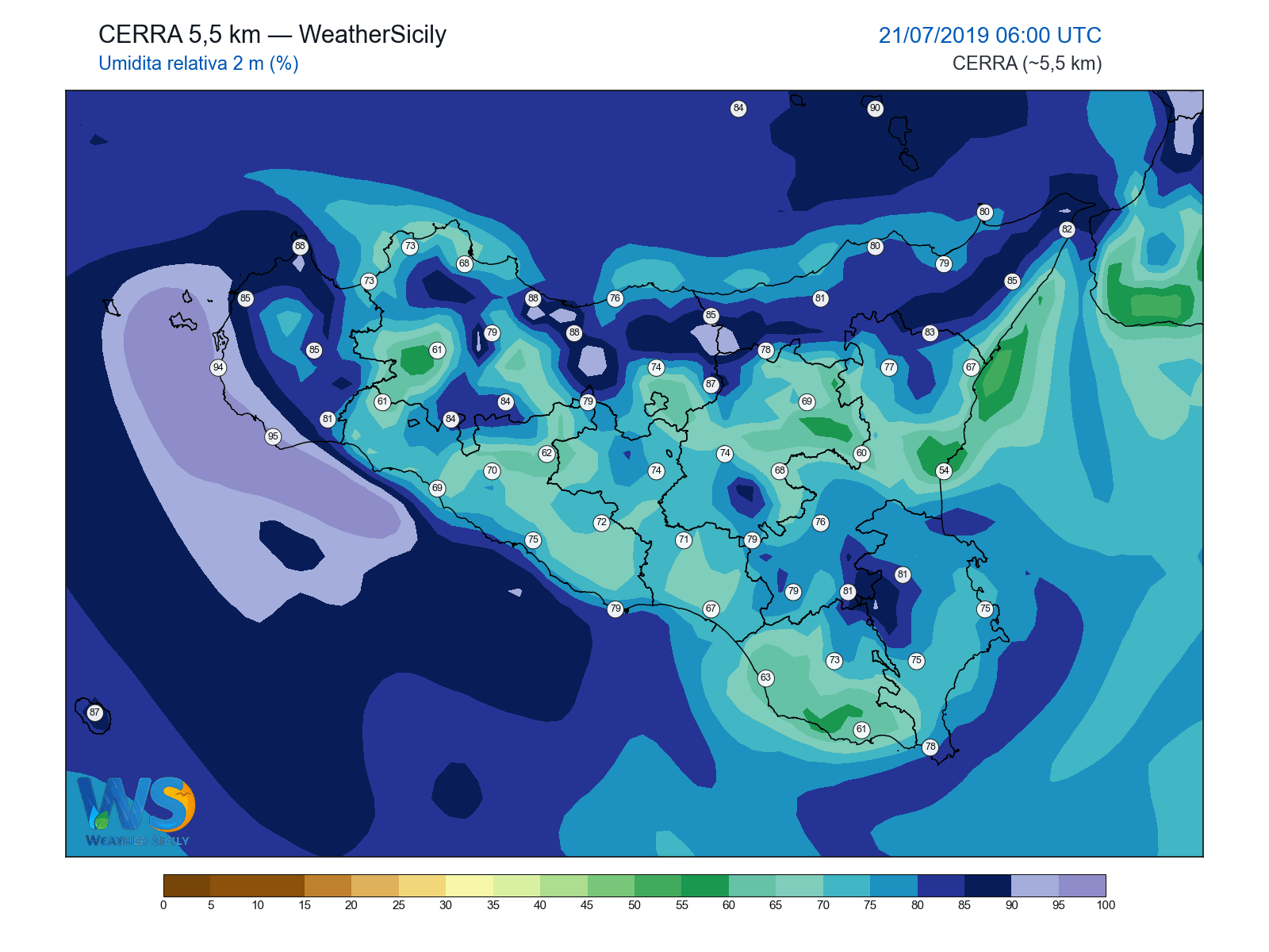Umidità relativa 2 m · 2019072106