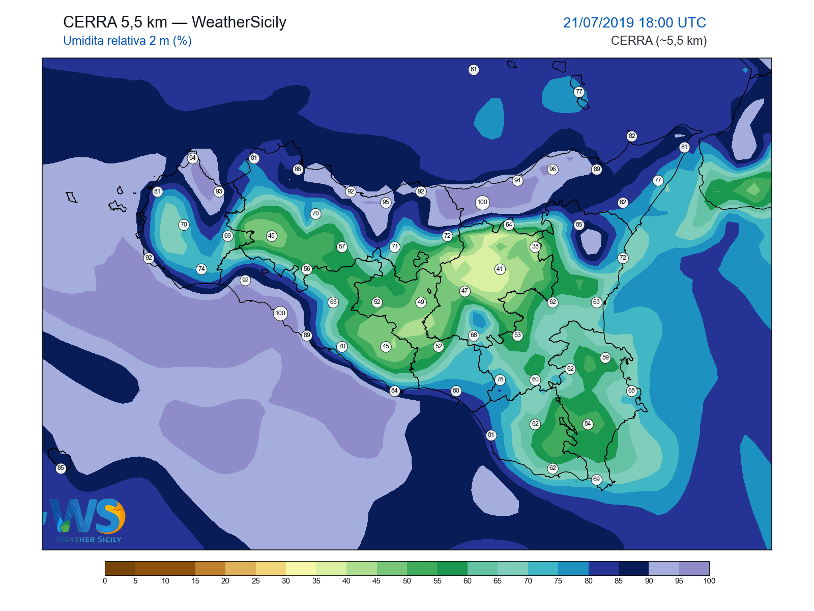 Umidità relativa 2 m · 2019072118