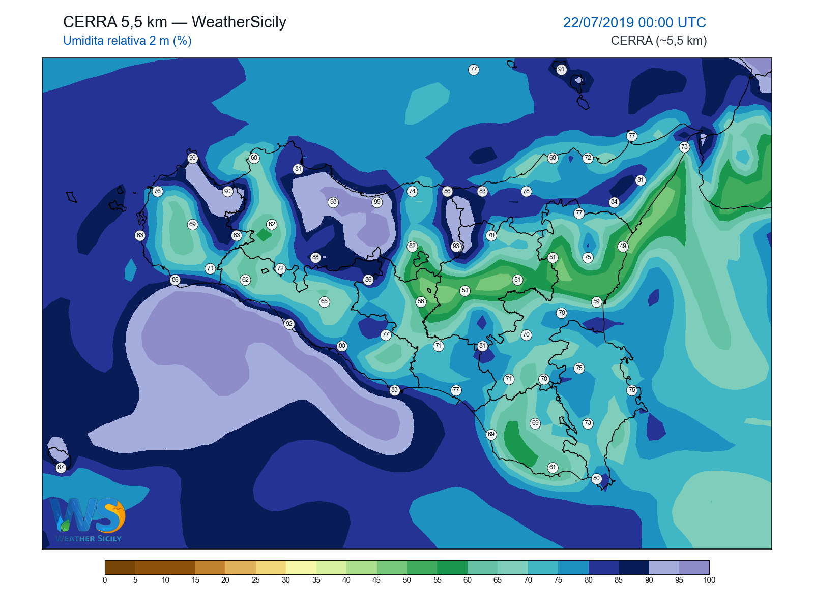 Umidità relativa 2 m · 2019072200