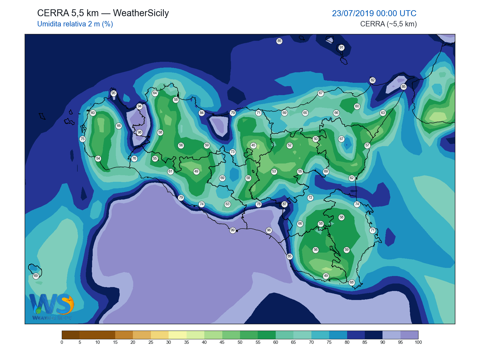 Umidità relativa 2 m · 2019072300